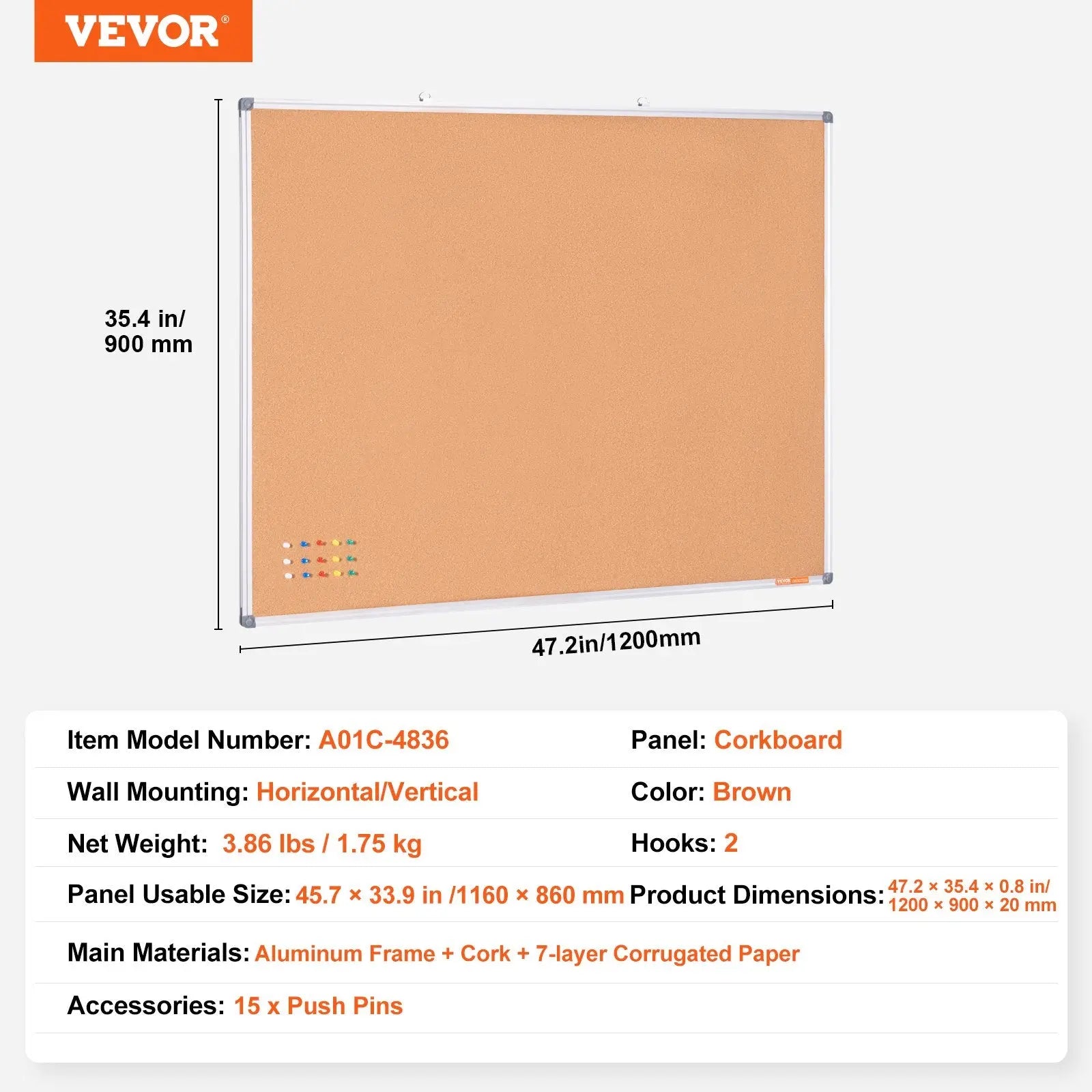 48"x36" Large Cork Board – Wall-Mounted Bulletin Board with Pin Board – Perfect for School, Home, Office Wholesale Hub
