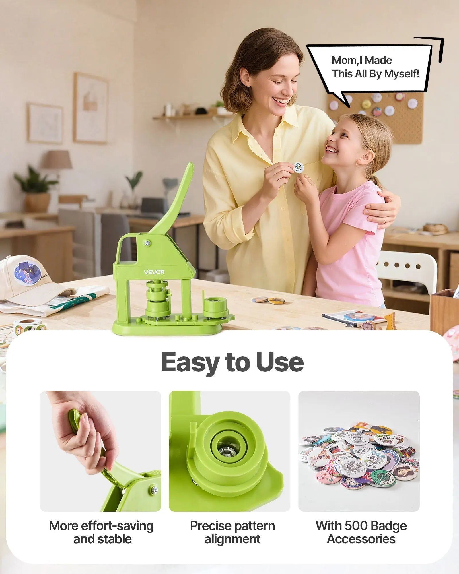 Button Maker Machine, 25 mm, Plastic Pin Maker with 500pcs Button Parts, Mr. Panda Magic Book, Circle Cutter and Hex Wrenches, Reinforced Ergonomic Handle, for DIY Badges, Personalized Pins Wholesale Hub