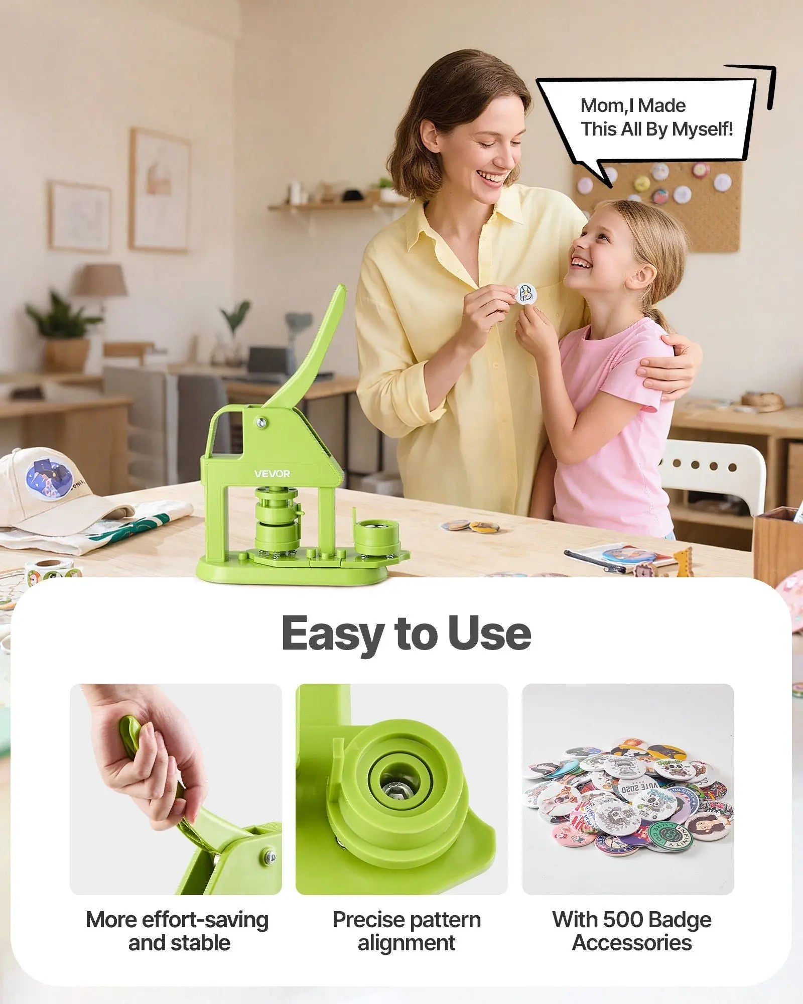 Button Maker Machine, 32 mm, Plastic Pin Maker with 500pcs Button Parts, Mr. Panda Magic Book, Circle Cutter and Hex Wrenches, Reinforced Ergonomic Handle, for DIY Badges, Personalized Pins Wholesale Hub
