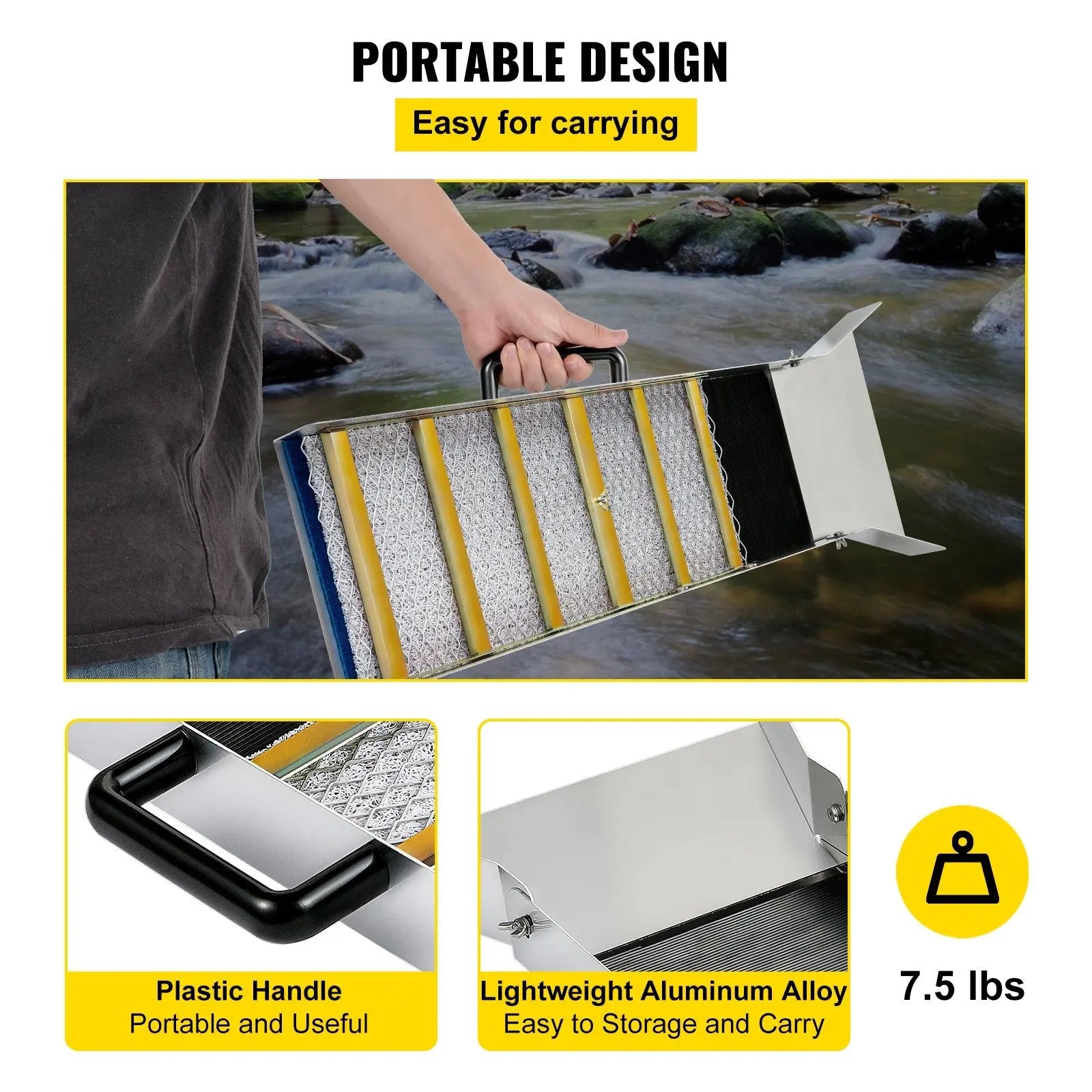 Aluminum Alloy Sluice Box, Compact 36" Mini Sluice Boxes for Gold, Lightweight Gold Sluice Equipment, Portable Sluice Boxes with Miner\'s Moss, River, Creek, Gold Panning, Prospecting, Dredging Wholesale Hub