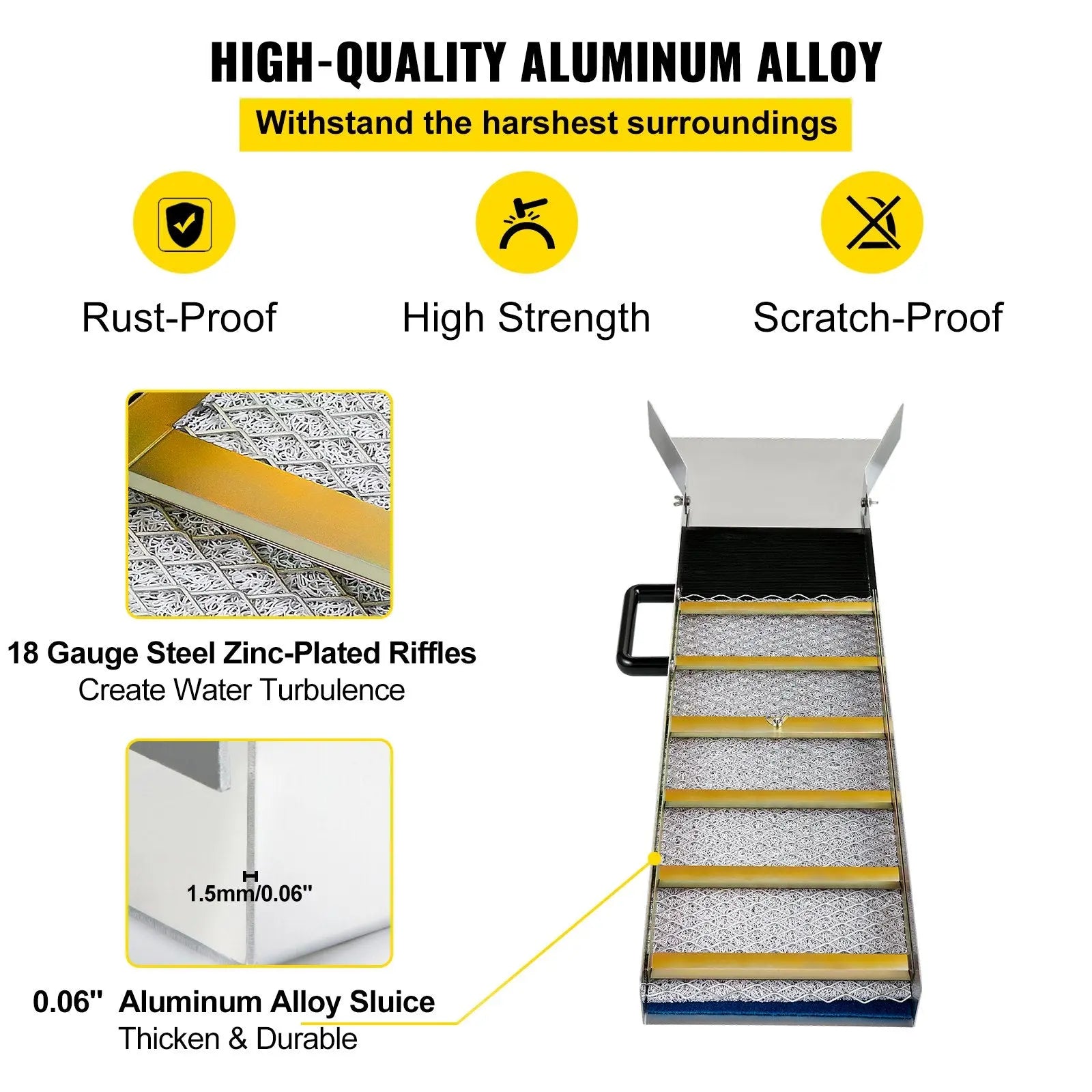 Aluminum Alloy Sluice Box, Compact 36" Mini Sluice Boxes for Gold, Lightweight Gold Sluice Equipment, Portable Sluice Boxes with Miner\'s Moss, River, Creek, Gold Panning, Prospecting, Dredging Wholesale Hub