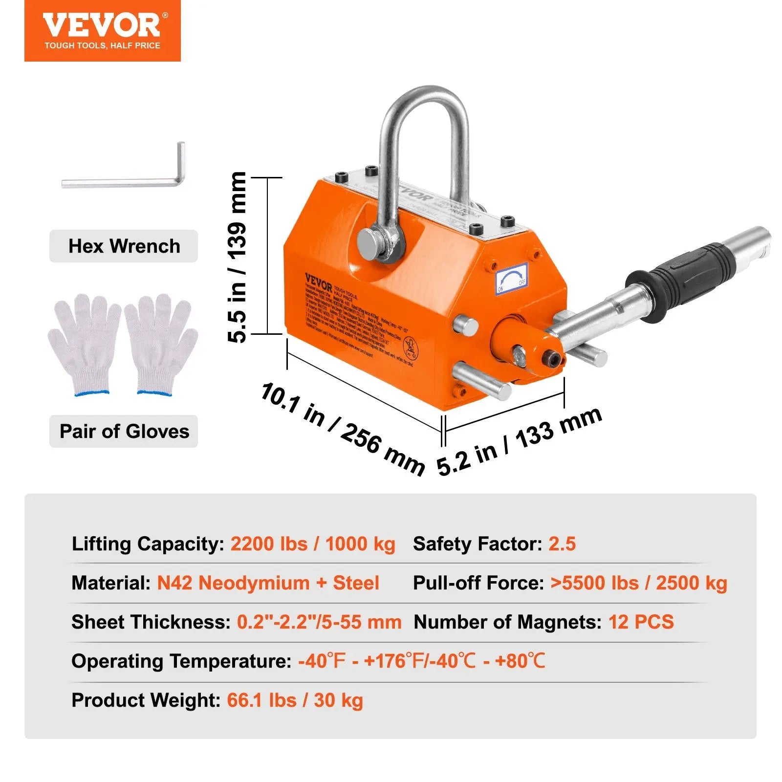 Magnetic Lifter, 1000kg Pulling Capacity, 2.5 Safety Factor, Neodymium & Steel, Lifting Magnet with Release, Permanent Lift Magnets, Heavy Duty Magnet for Hoist, Shop Crane, Block, Board Wholesale Hub