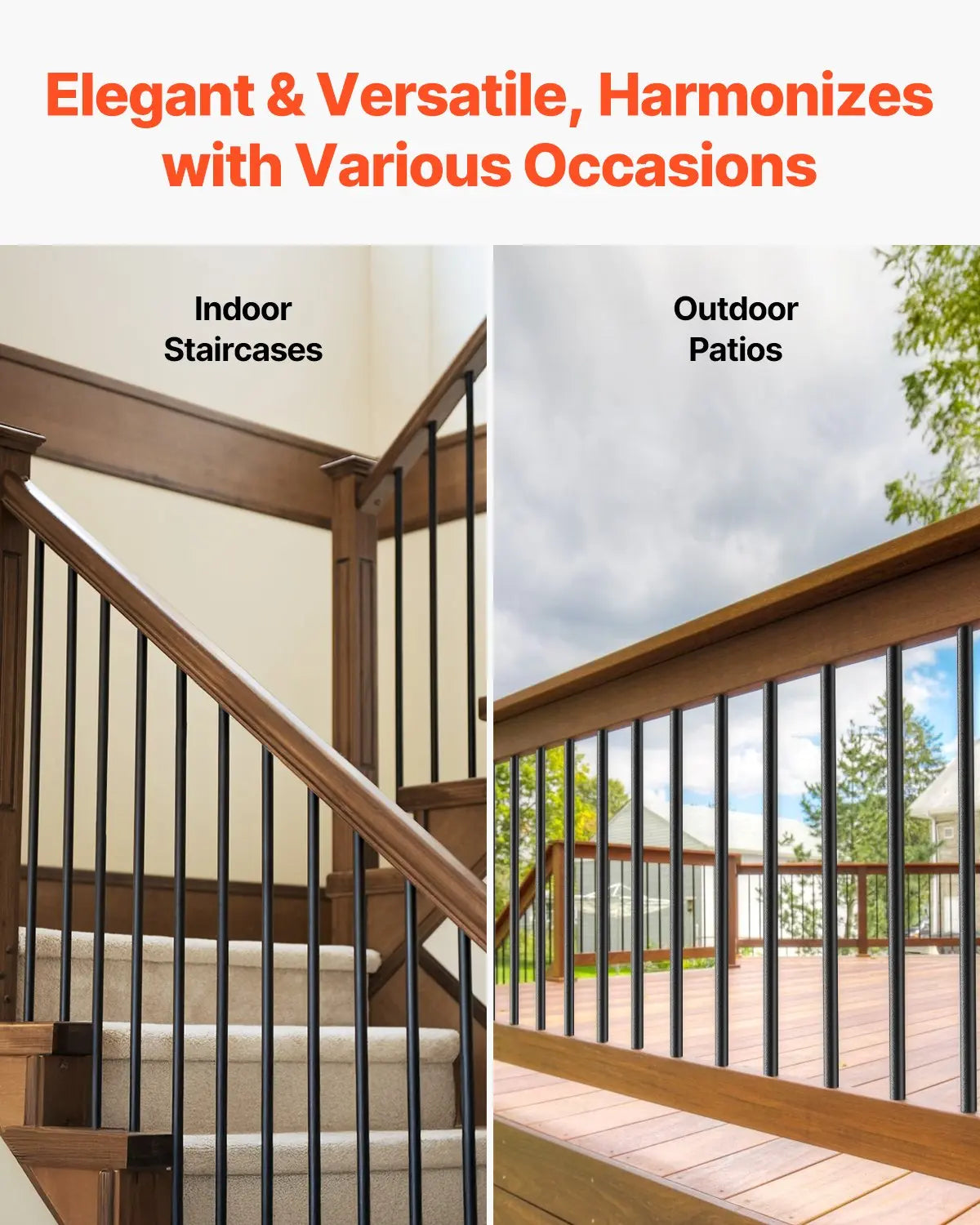 Staircase Balusters 101 Pack, 660 mm Aluminum Stair Balusters, 19 mm Water-Proof Round Metal Spindle Railing, Hollow Deck Railing with Rail Caps & Screws for Stairs, Porch, Patio, Matte Black Wholesale Hub