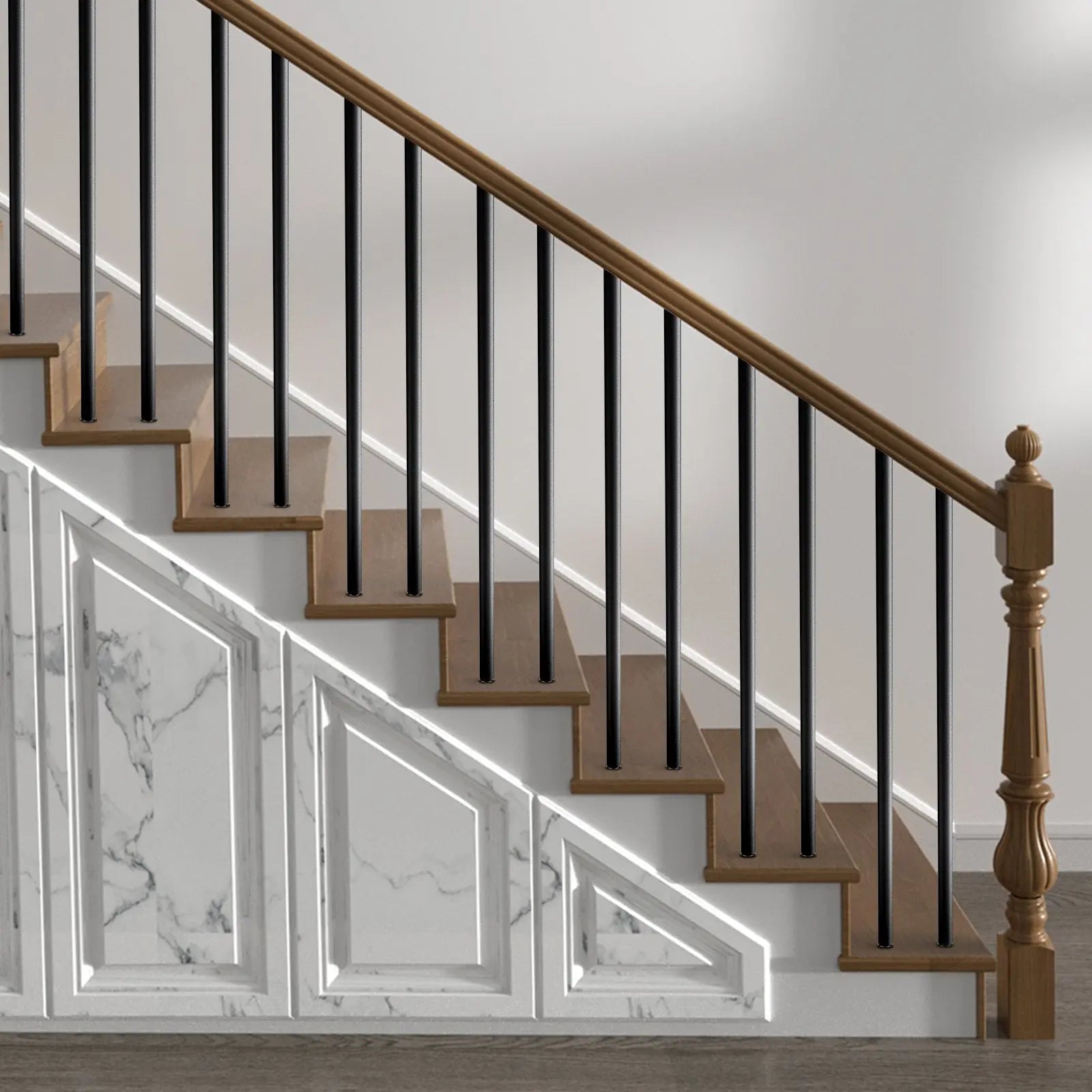 Staircase Balusters 101 Pack, 32 In Aluminum Stair Balusters, 3/4 In Water-Proof Round Metal Spindle Railing, Hollow Deck Railing with Rail Caps & Screws for Stairs, Porch, Patio, Fence, Black Wholesale Hub
