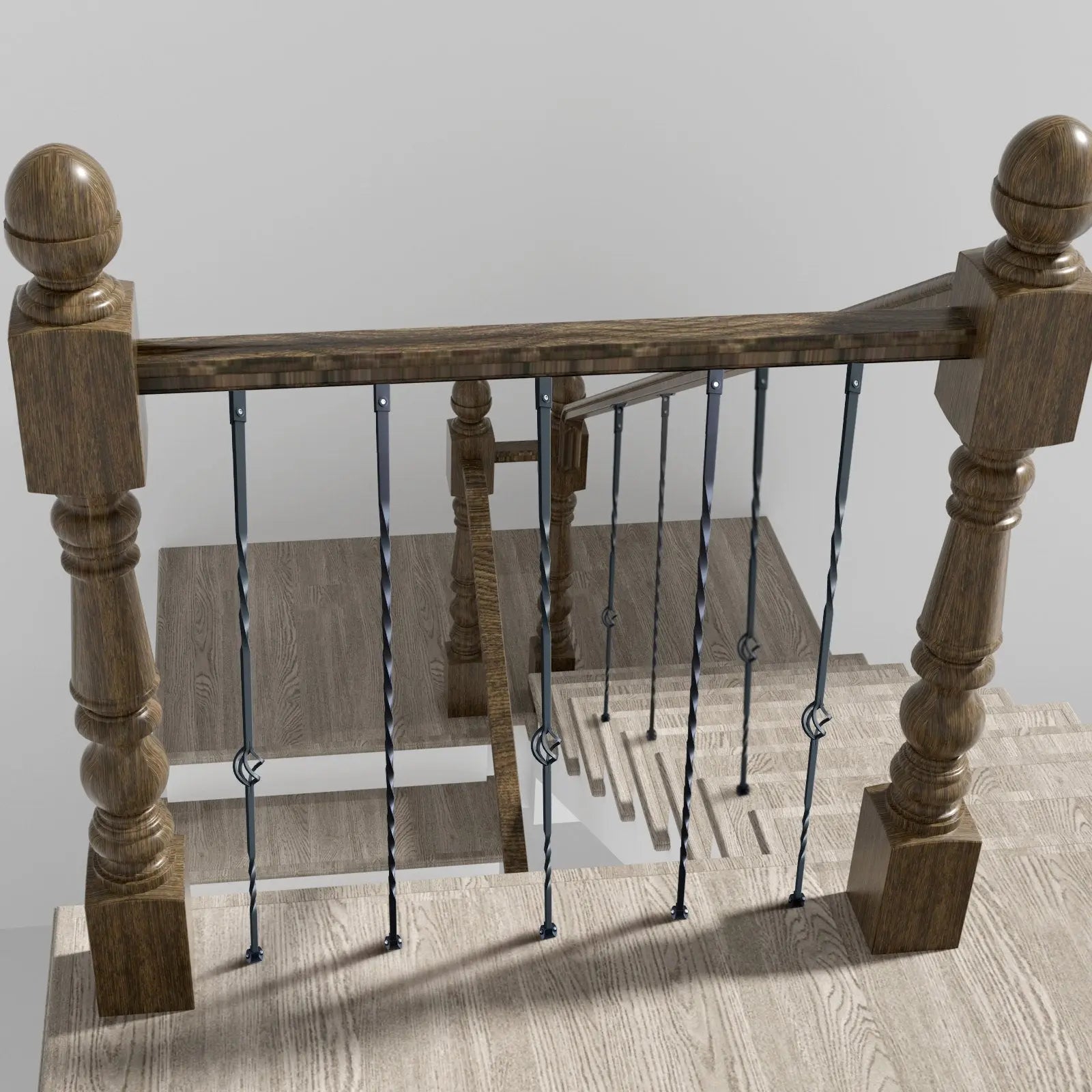 Staircase Metal Balusters, 44'' x 1/2" Galvanized Steel Decorative Banister Spindles, 10 Pack Deck Baluster with Hollow Single Baskets, Twists, Spiral Stair Railing w/ Shoes & Screws Wholesale Hub