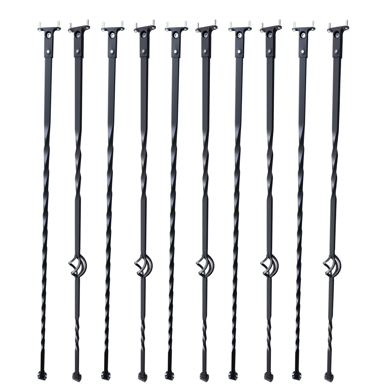 Staircase Metal Balusters, 44'' x 1/2" Galvanized Steel Decorative Banister Spindles, 10 Pack Deck Baluster with Hollow Single Baskets, Twists, Spiral Stair Railing w/ Shoes & Screws Wholesale Hub