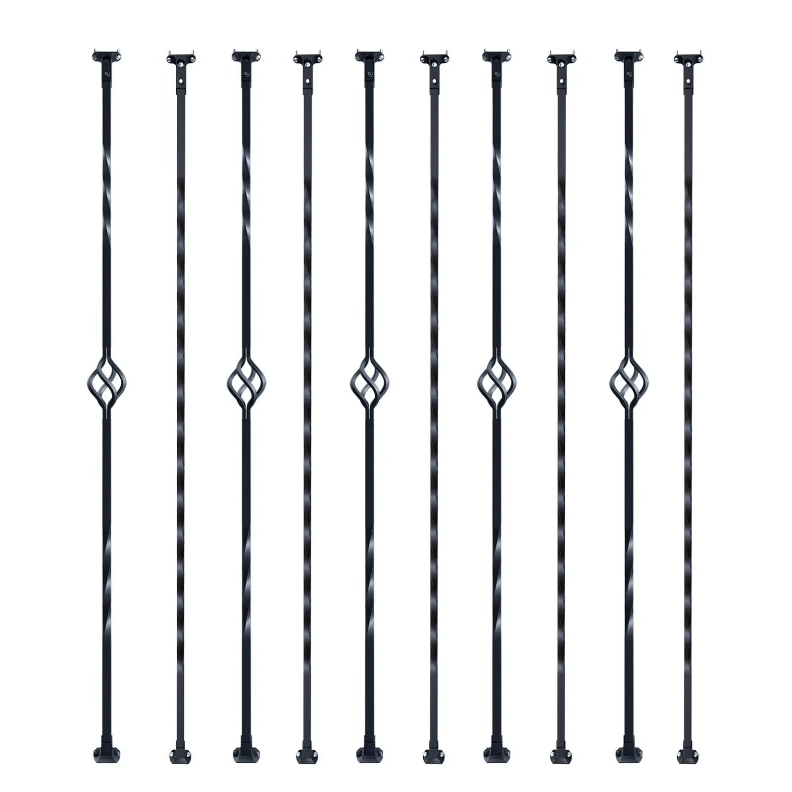 Staircase Metal Balusters, 44'' x 1/2" Galvanized Steel Decorative Banister Spindles, 10 Pack Deck Baluster with Hollow Single Baskets, Twists, Spiral Stair Railing w/ Shoes & Screws Wholesale Hub
