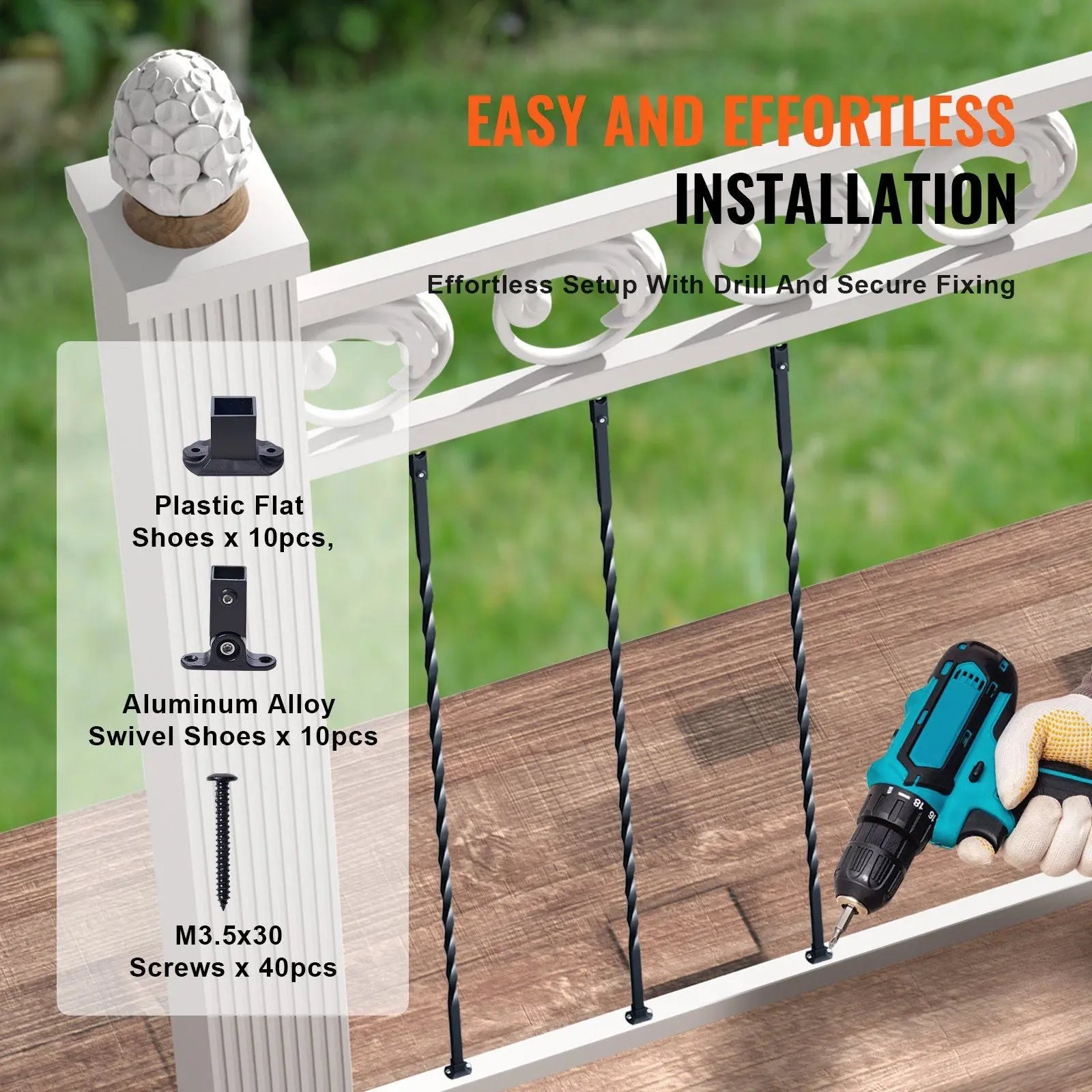 Staircase Metal Balusters, 44'' x 1/2" Galvanized Steel Decorative Banister Spindles, 10 Pack Deck Baluster with Hollow Twists, Satin Black Spiral Stair Railing with Shoes & Screws Wholesale Hub