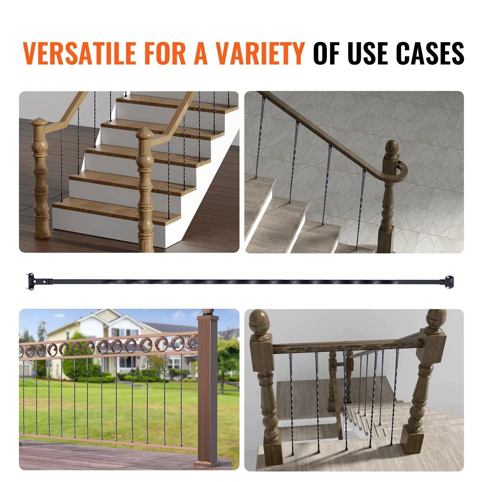Staircase Metal Balusters, 44'' x 1/2" Galvanized Steel Decorative Banister Spindles, 10 Pack Deck Baluster with Hollow Twists, Satin Black Spiral Stair Railing with Shoes & Screws Wholesale Hub