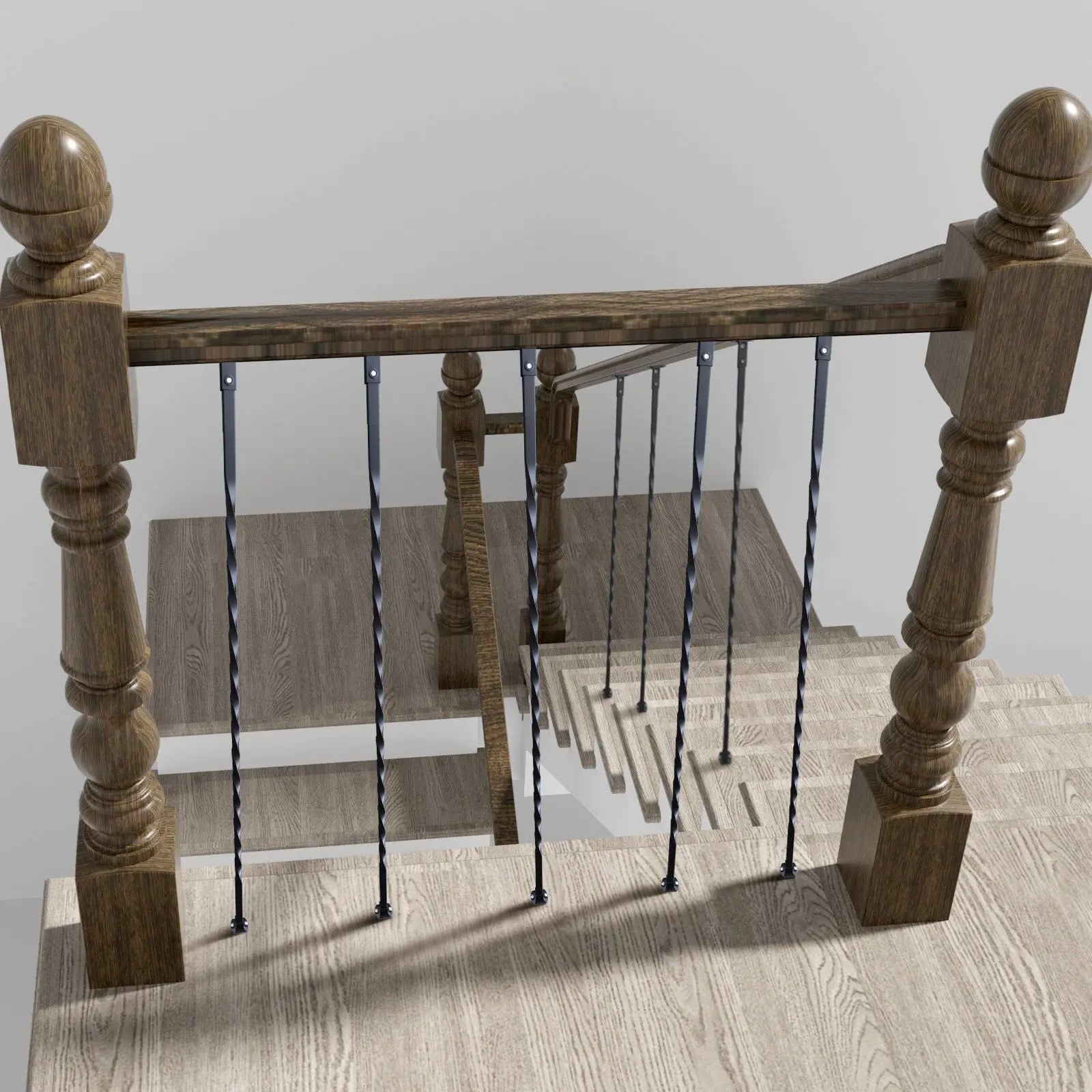 Staircase Metal Balusters, 44'' x 1/2" Galvanized Steel Decorative Banister Spindles, 10 Pack Deck Baluster with Hollow Twists, Satin Black Spiral Stair Railing with Shoes & Screws Wholesale Hub