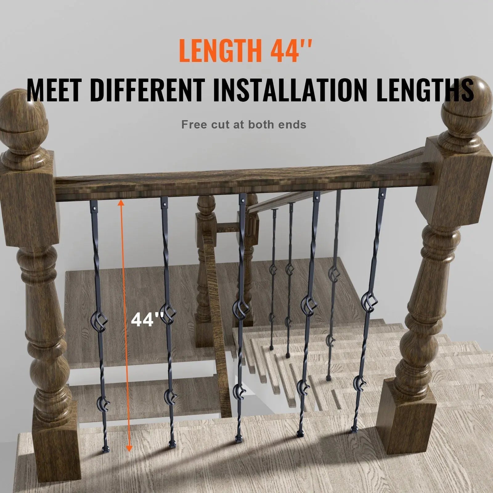 Staircase Metal Balusters, 44'' x 1/2" Galvanized Steel Decorative Banister Spindles, 10 Pack Deck Baluster with Hollow Double Baskets, Spiral Stair Railing with Shoes & Screws Wholesale Hub