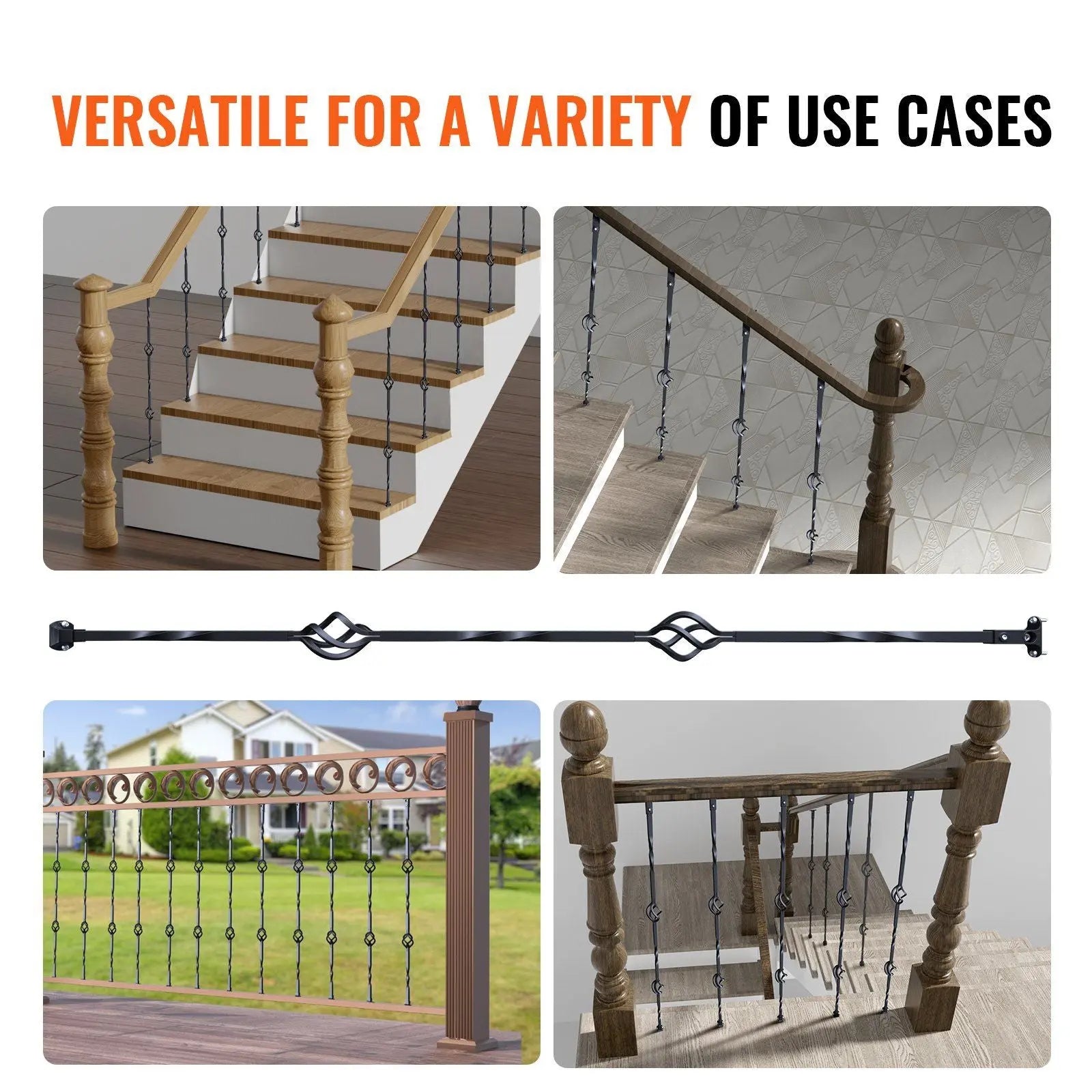 Staircase Metal Balusters, 44'' x 1/2" Galvanized Steel Decorative Banister Spindles, 10 Pack Deck Baluster with Hollow Double Baskets, Spiral Stair Railing with Shoes & Screws Wholesale Hub