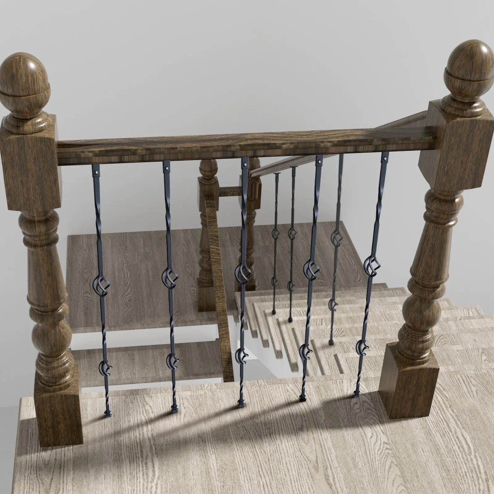Staircase Metal Balusters, 44'' x 1/2" Galvanized Steel Decorative Banister Spindles, 10 Pack Deck Baluster with Hollow Double Baskets, Spiral Stair Railing with Shoes & Screws Wholesale Hub