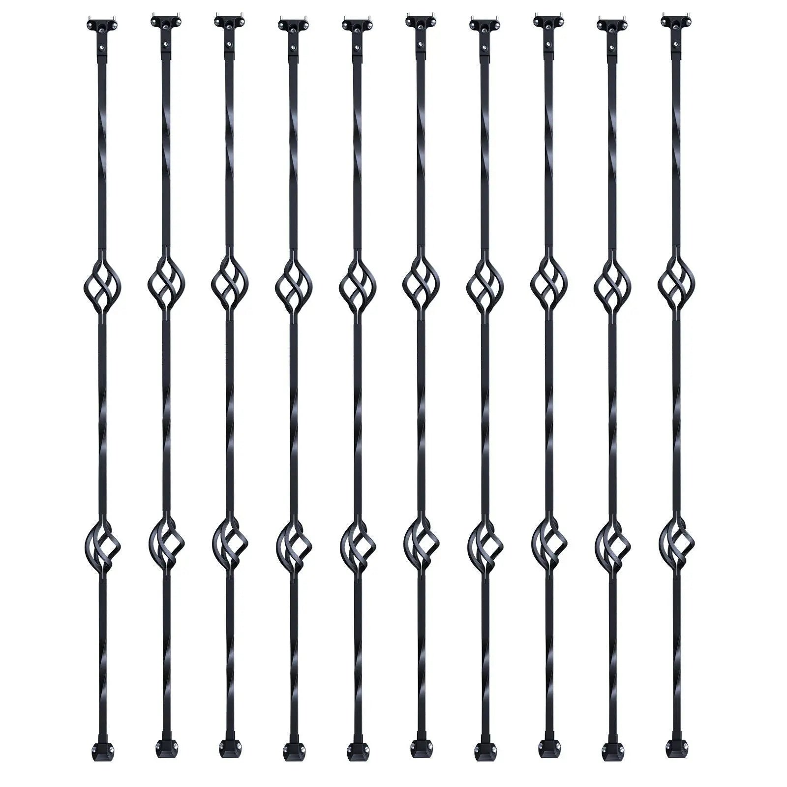 Staircase Metal Balusters, 44'' x 1/2" Galvanized Steel Decorative Banister Spindles, 10 Pack Deck Baluster with Hollow Double Baskets, Spiral Stair Railing with Shoes & Screws Wholesale Hub