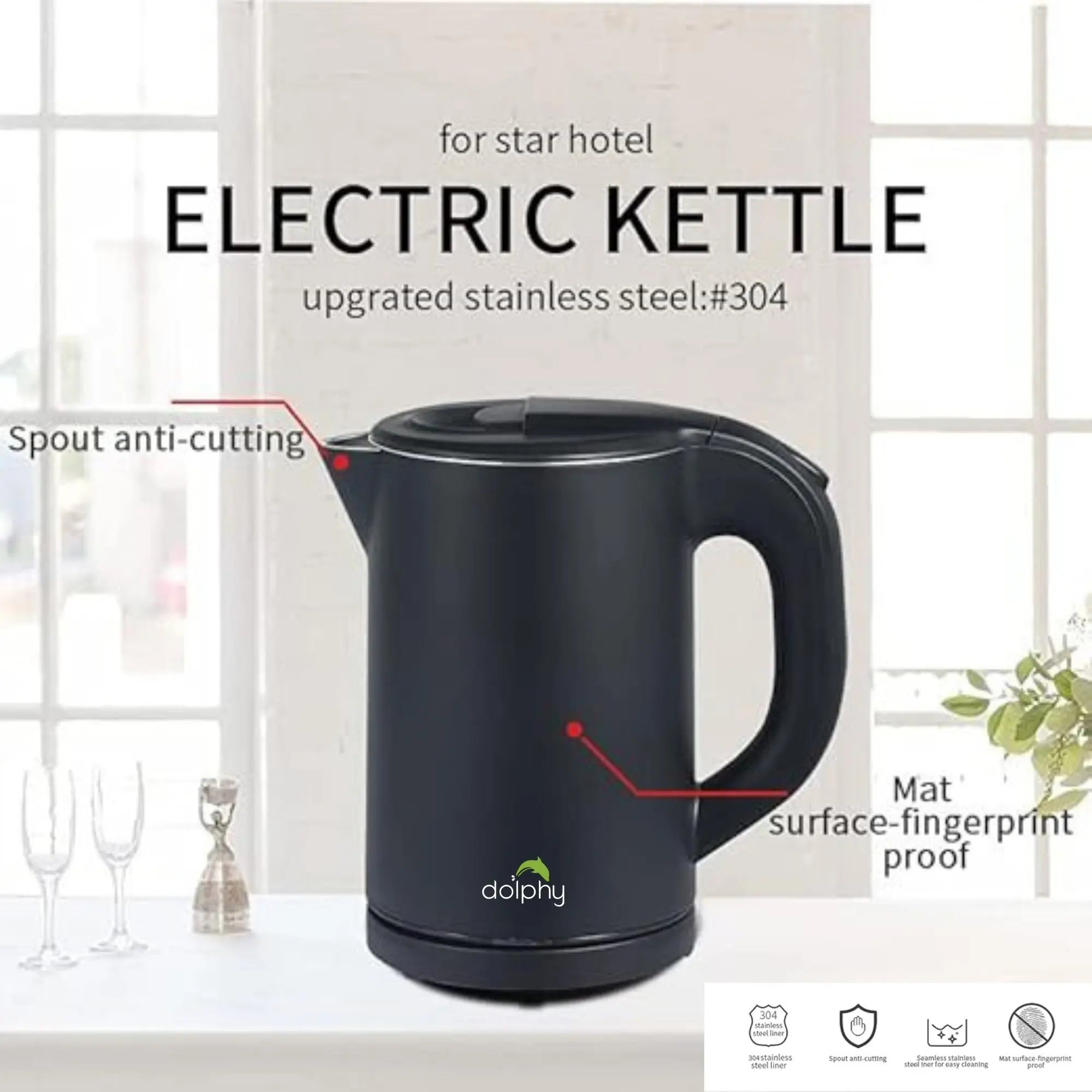 0.8L Stainless Steel Electric Kettle Black Wholesale Hub
