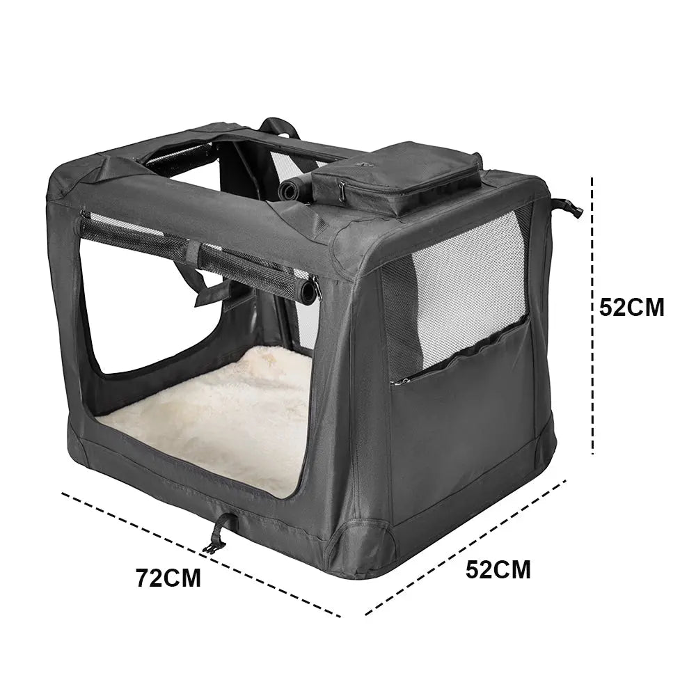 Foldable Dog Carrier Large Pet Travel Bag Portable and Breathable Car Travel Transport Kennel 72x52x52cm Load Up to 27kg with Steel Frame and Pocket Black Wholesale Hub