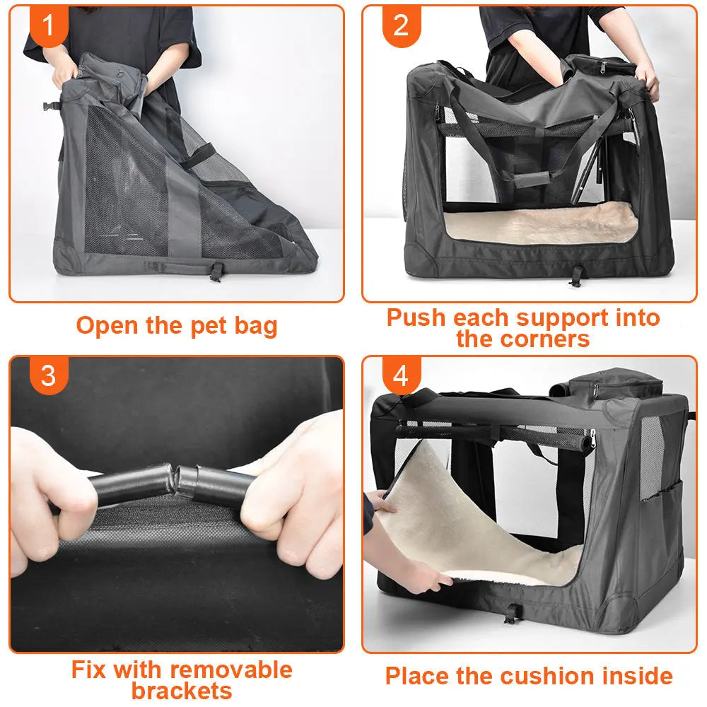 Foldable Dog Carrier Large Pet Travel Bag Portable and Breathable Car Travel Transport Kennel 72x52x52cm Load Up to 27kg with Steel Frame and Pocket Black Wholesale Hub