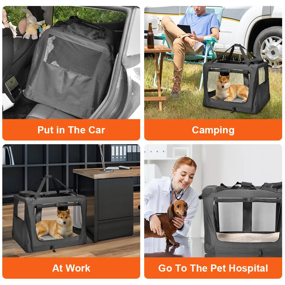 Foldable Dog Carrier Large Pet Travel Bag Portable and Breathable Car Travel Transport Kennel 72x52x52cm Load Up to 27kg with Steel Frame and Pocket Black Wholesale Hub