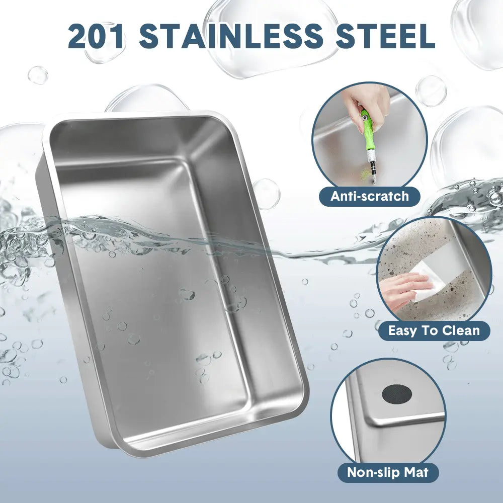 20L Large Anti-Leak Enclosed Cat Litter Box Stainless Steel Detachable Kitty Litter Tray with ABS Lid High Sides Scoop and Ramp Easy Cleaning Light Grey Wholesale Hub
