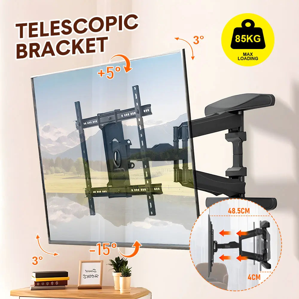 Telescopic Swivel and Tilt TV Monitor Wall Mount Bracket Load up to 85kg Full Motion Long Arm Bracket Max 48.5cm Extension For Most 32-80 inch Flat TVs Wholesale Hub
