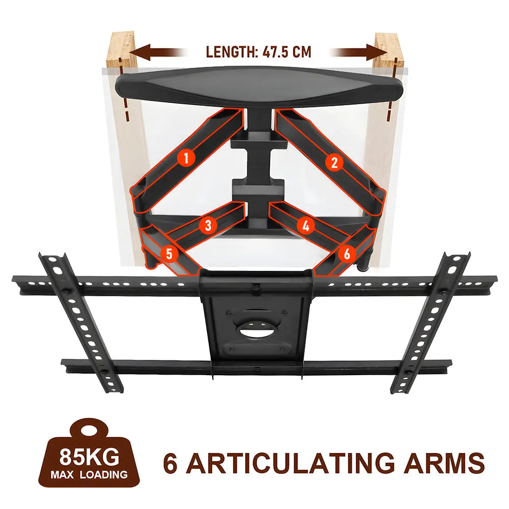 Telescopic Swivel and Tilt TV Monitor Wall Mount Bracket Load up to 85kg Full Motion Long Arm Bracket Max 48.5cm Extension For Most 32-80 inch Flat TVs Wholesale Hub