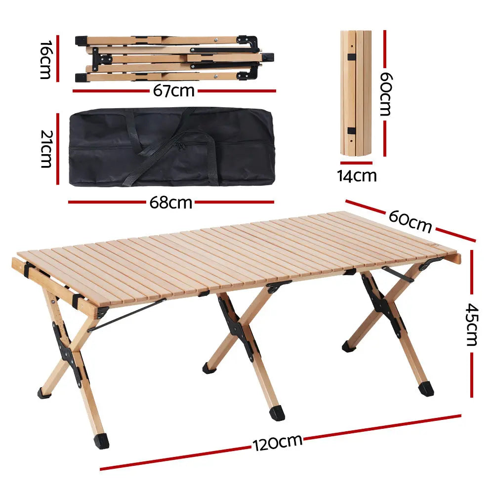 Gardeon Outdoor Furniture Wooden Egg Roll Picnic Table Camping Desk 120CM Wholesale Hub