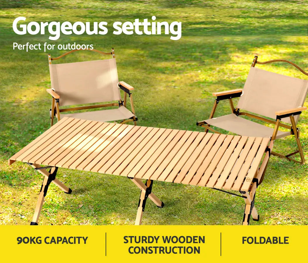 Gardeon Outdoor Furniture Wooden Egg Roll Picnic Table Camping Desk 120CM Wholesale Hub