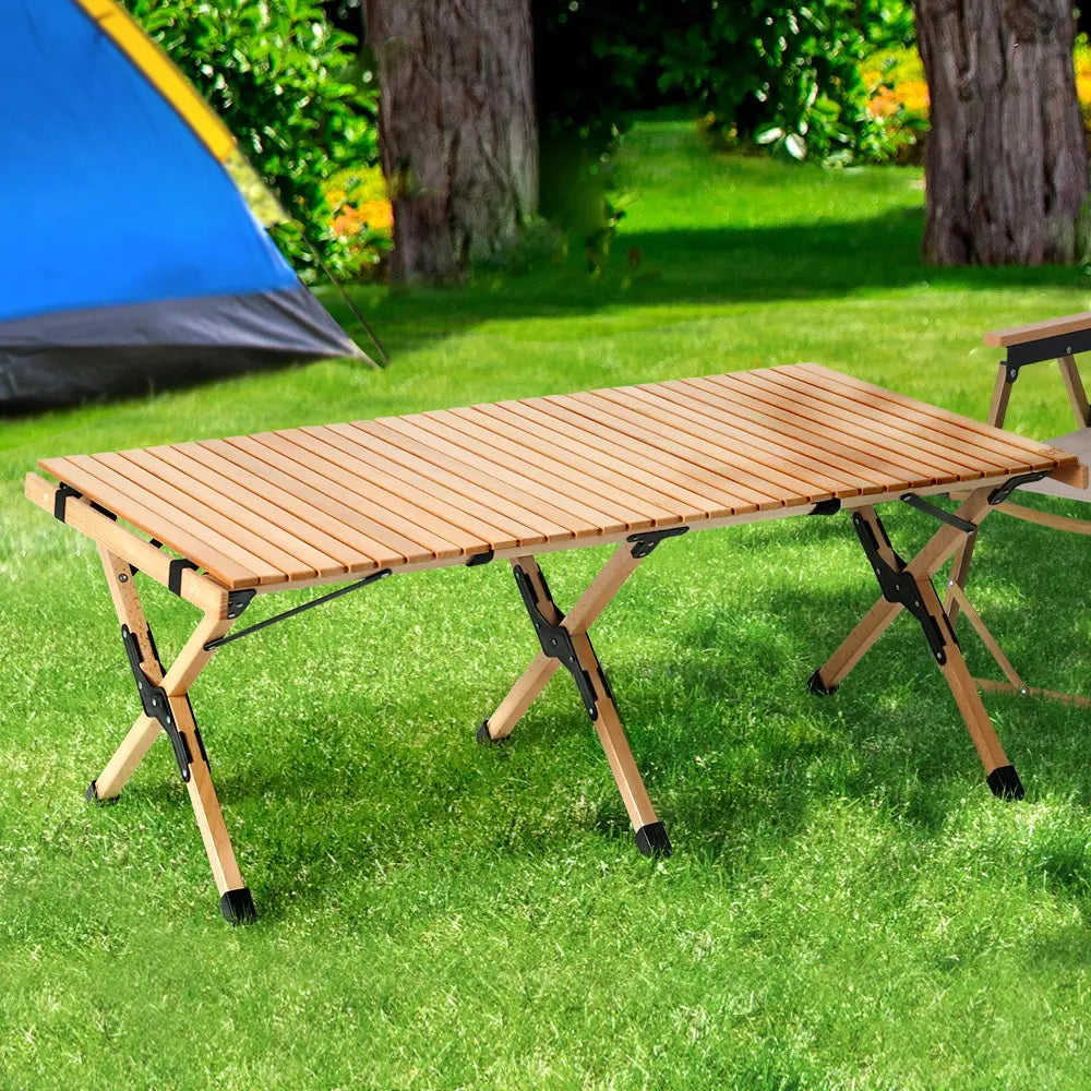 Gardeon Outdoor Furniture Wooden Egg Roll Picnic Table Camping Desk 120CM Wholesale Hub