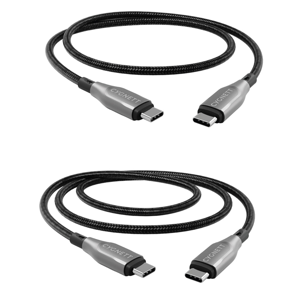 Cygnett Armoured USB-C To USB-C 2.0 Cable 1M + 2M Twin Pack Black CY5172PCCCC
