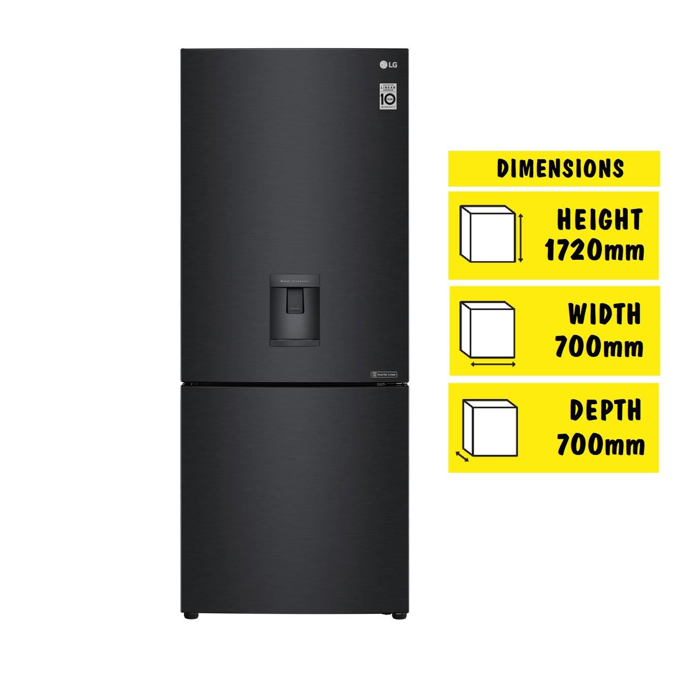 LG GB-W455MBL 420L Bottom Mount Fridge (Matte Black)