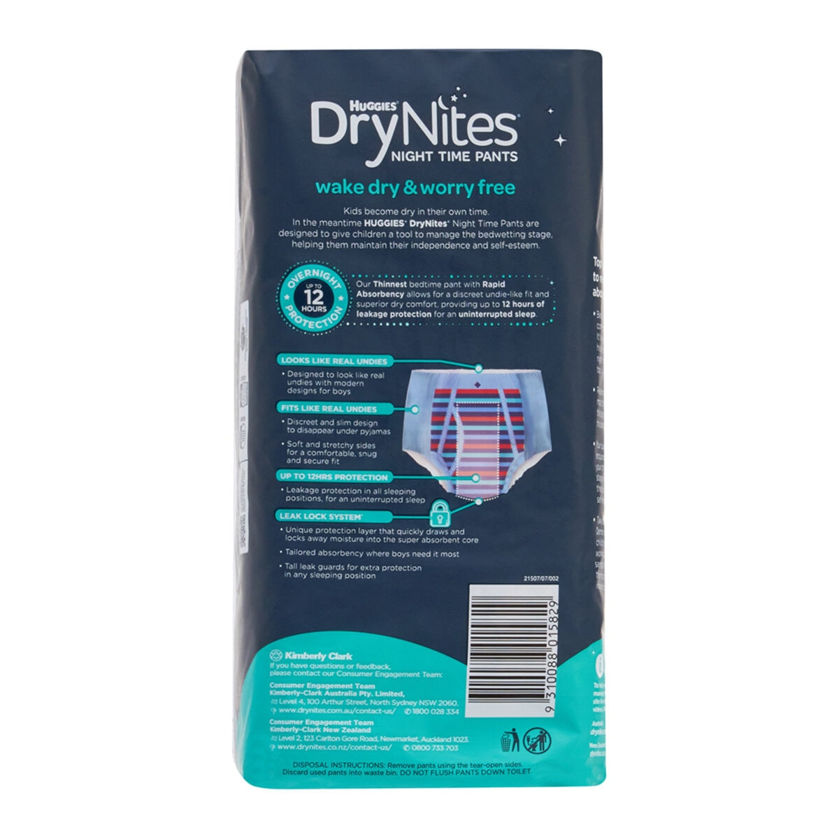 Huggies Drynites Night Time Pants For Boys Size 8-15 Years 48 Pants