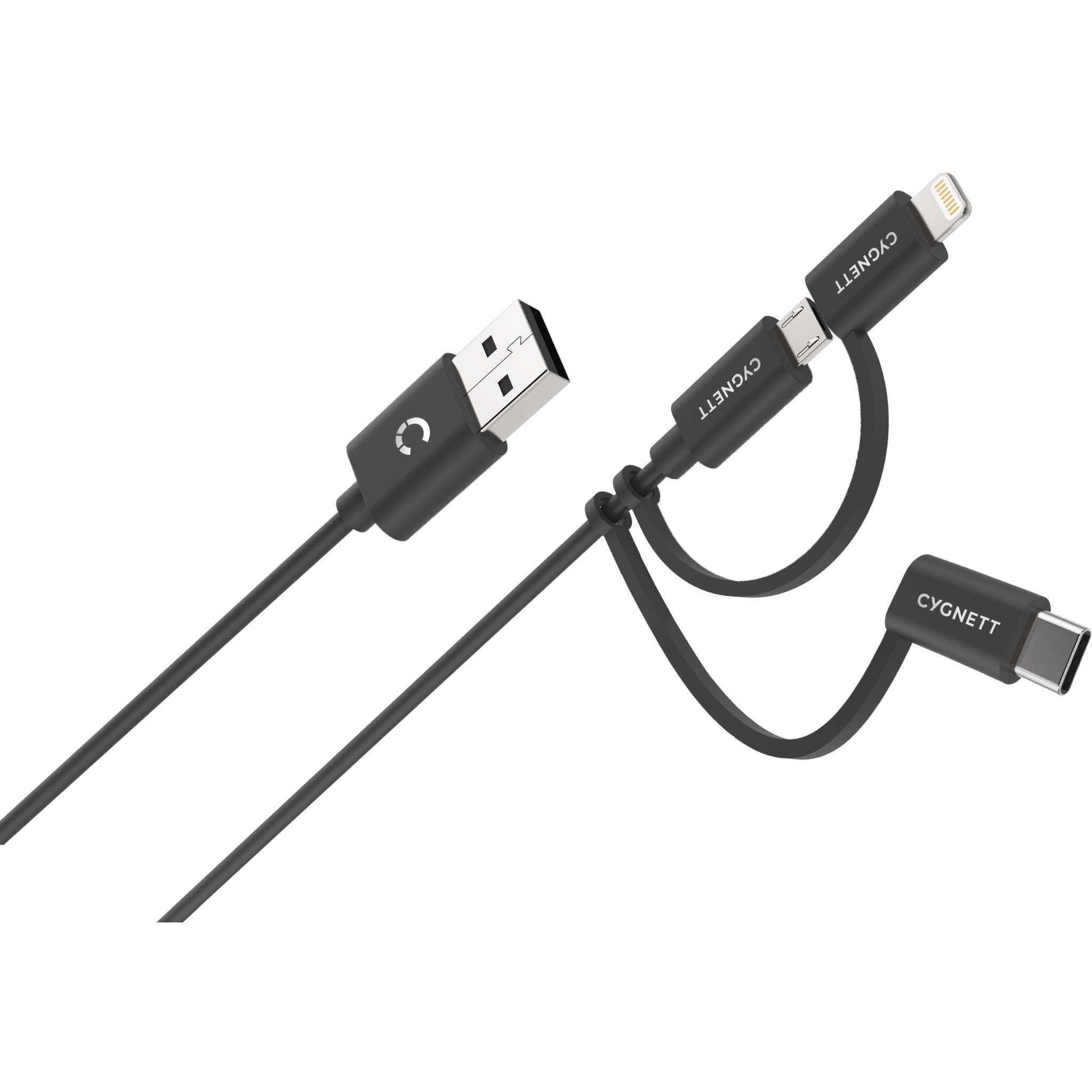 Cygnett Charge & Connect 3-in-1 Cable 1.2m (Black)