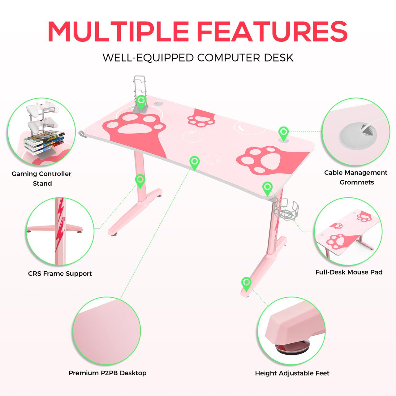 Eureka Ergonomic GIP-P47 Gaming Desk Cute Pink