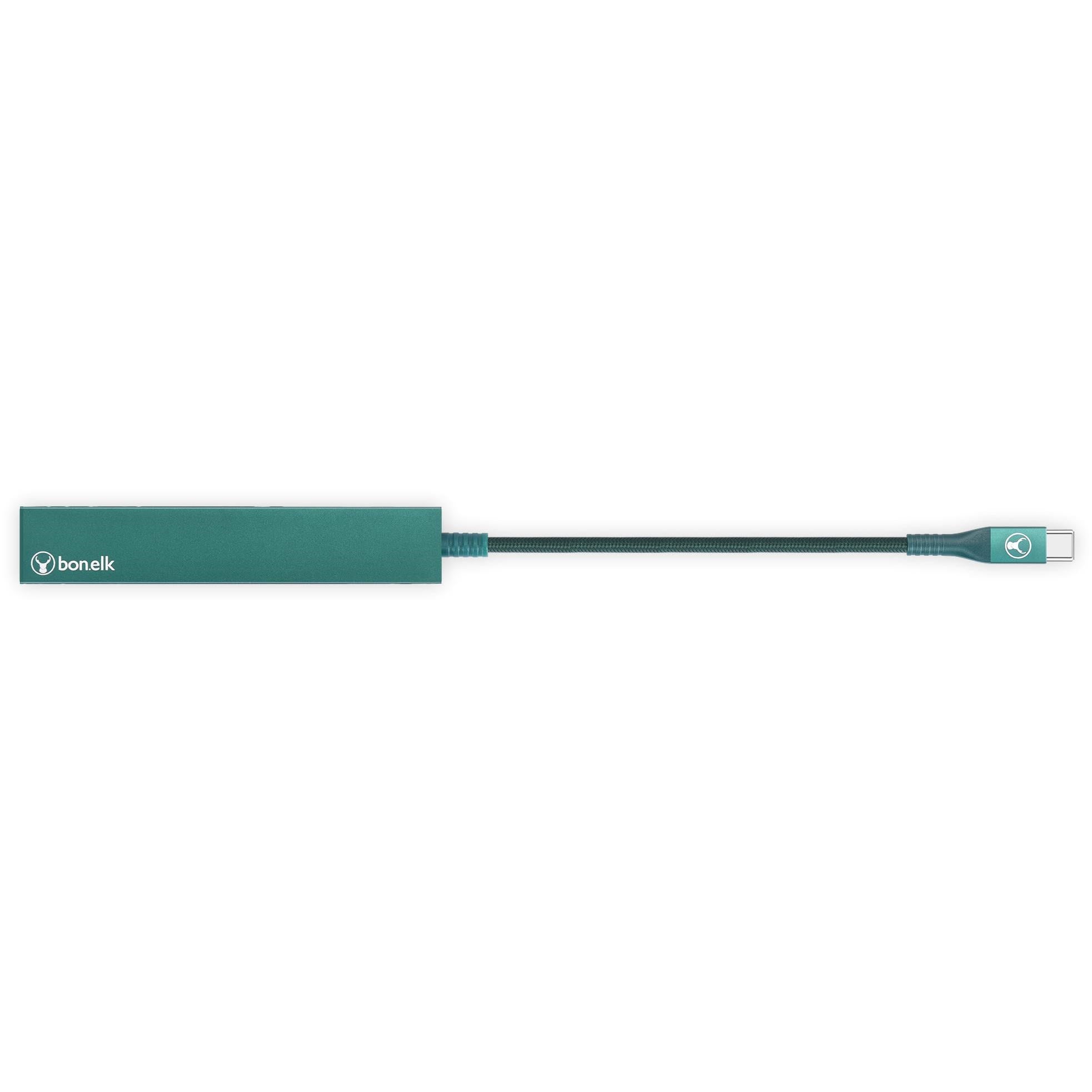 Bonelk Long-Life USB-C to 4 Port USB 3.0 Slim Hub (Green)