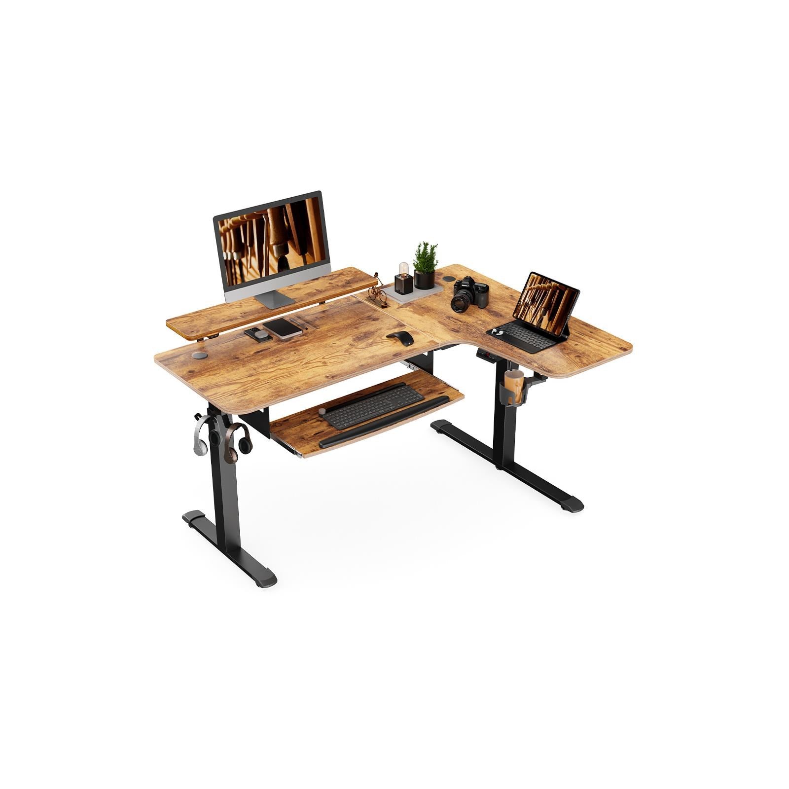 Eureka 60' L Shaped Electric Standing Rustic Brown Office Desk (Right Side)
