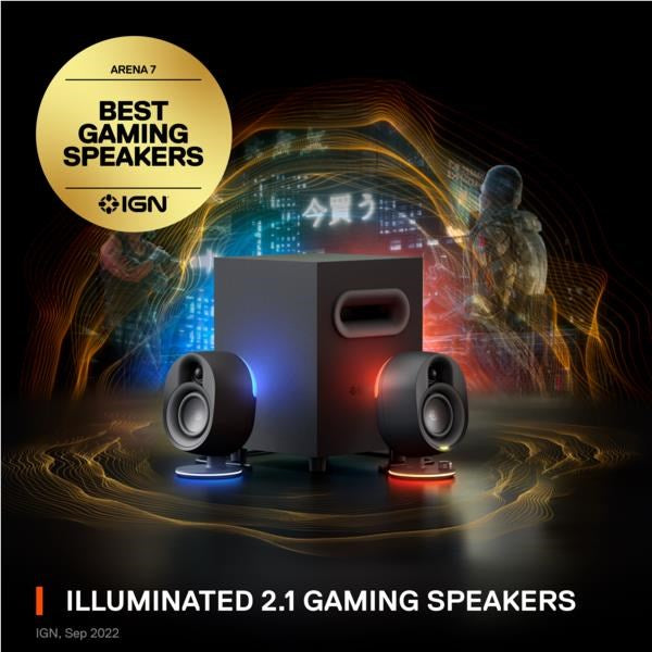 SteelSeries Arena 7 Immersive 2.1 Gaming Speaker System with Reactive Illumination