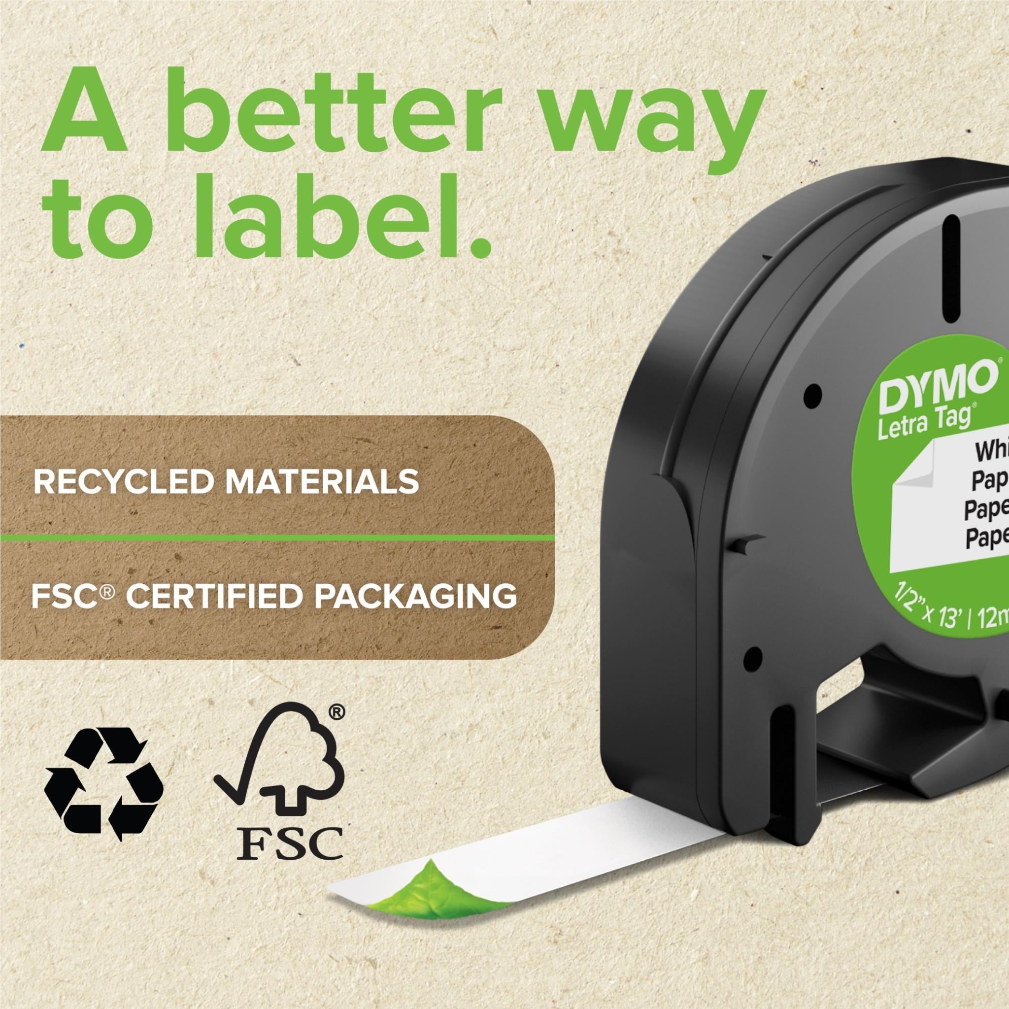 Dymo LetraTag Plastic Label Black on White tape