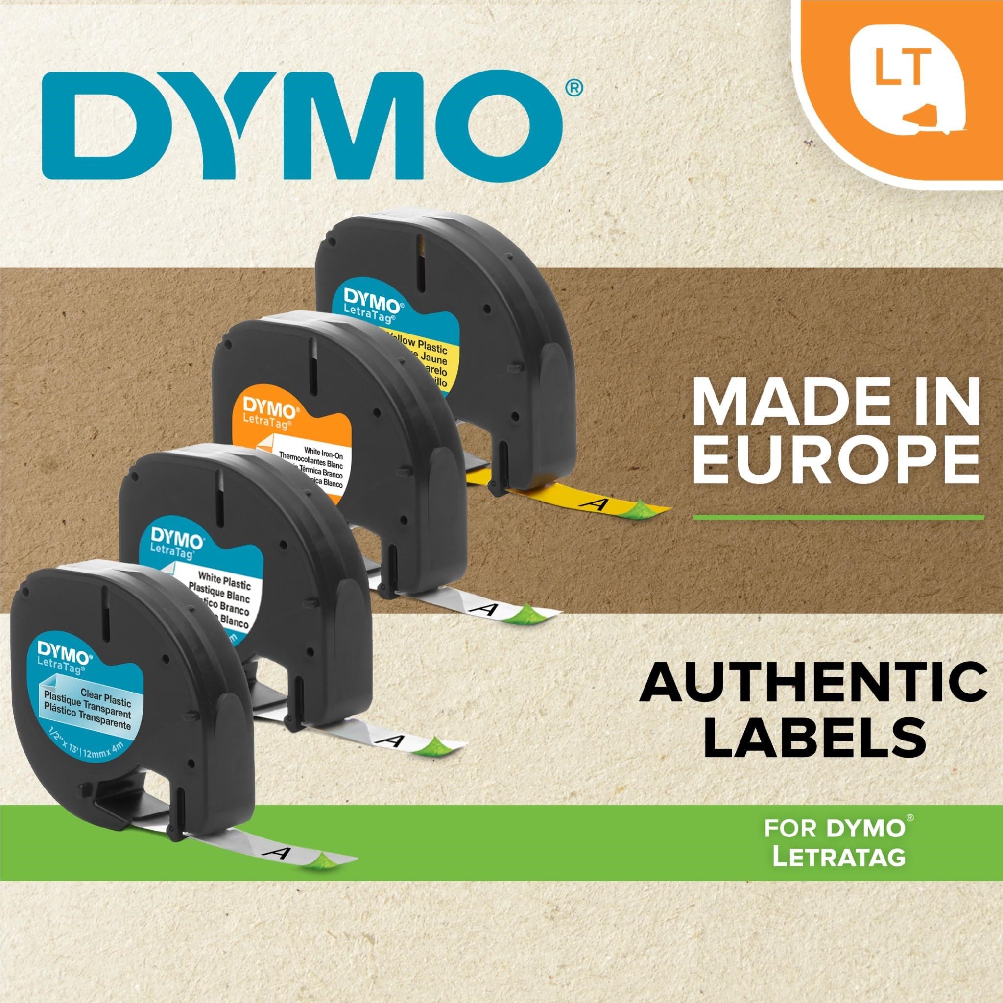 Dymo LetraTag Plastic Label Black on White tape