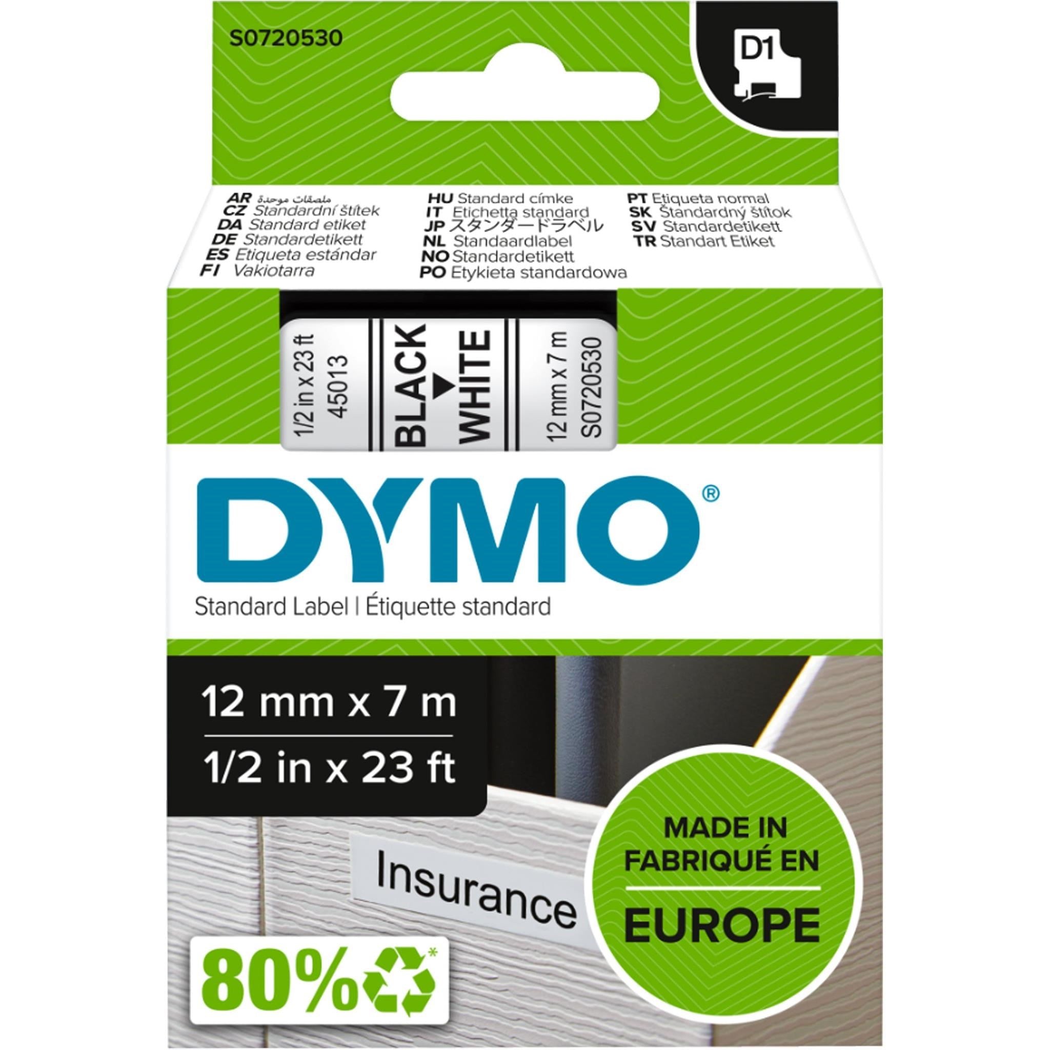 Dymo D1 Label Tape 12mm x 7M - Black on White