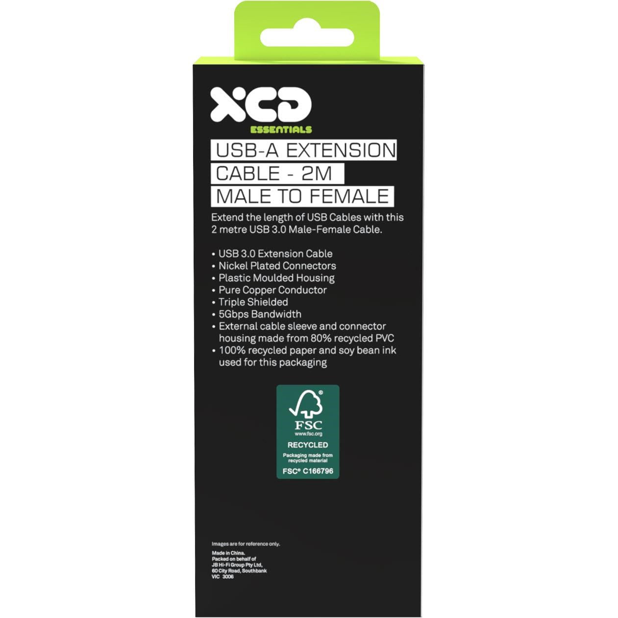 XCD USB A Male to USB Female Extension Cable (2m)