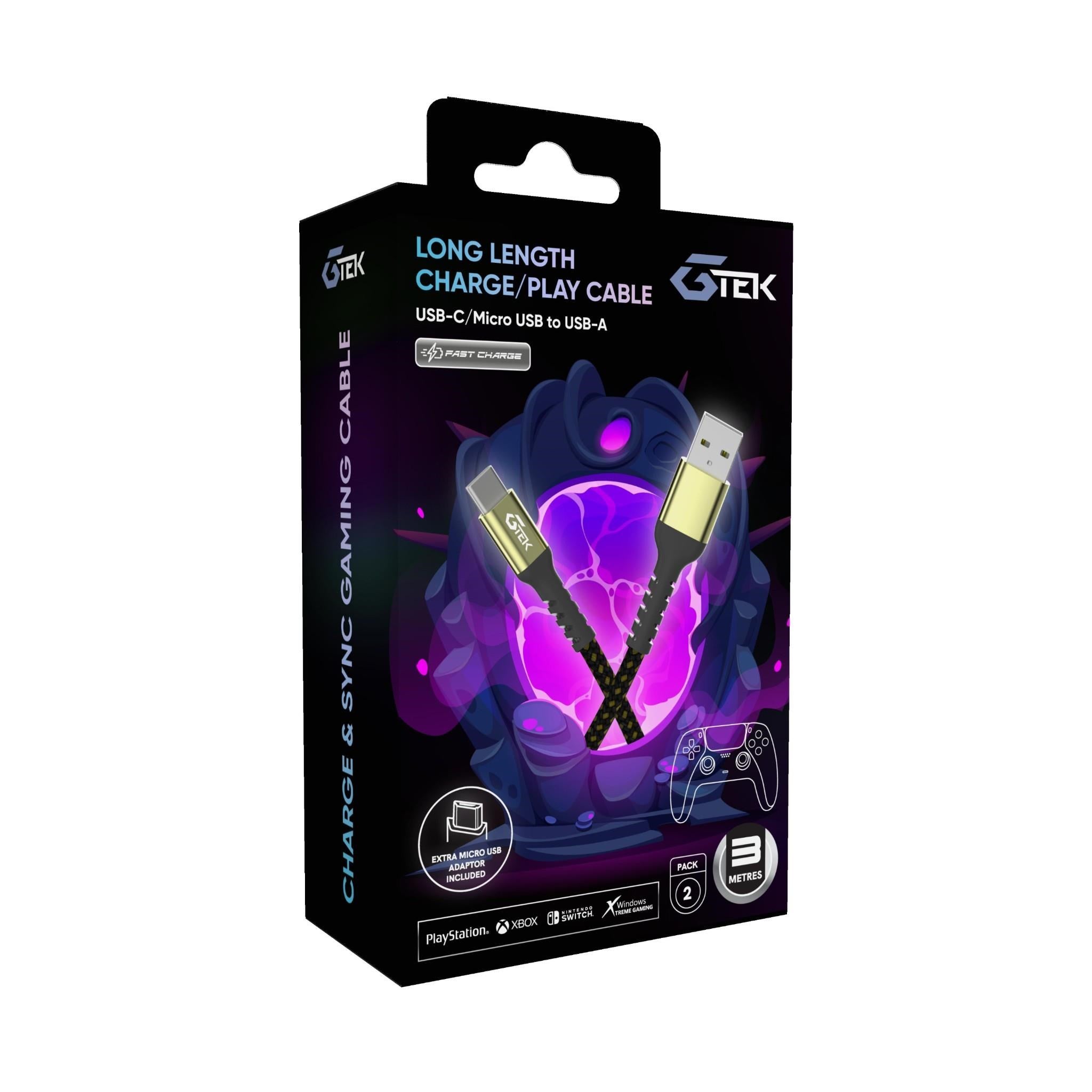 G-Tek 1.5 Metre Light up USB Charging Cable (USB-A or C to USB-C or Micro)