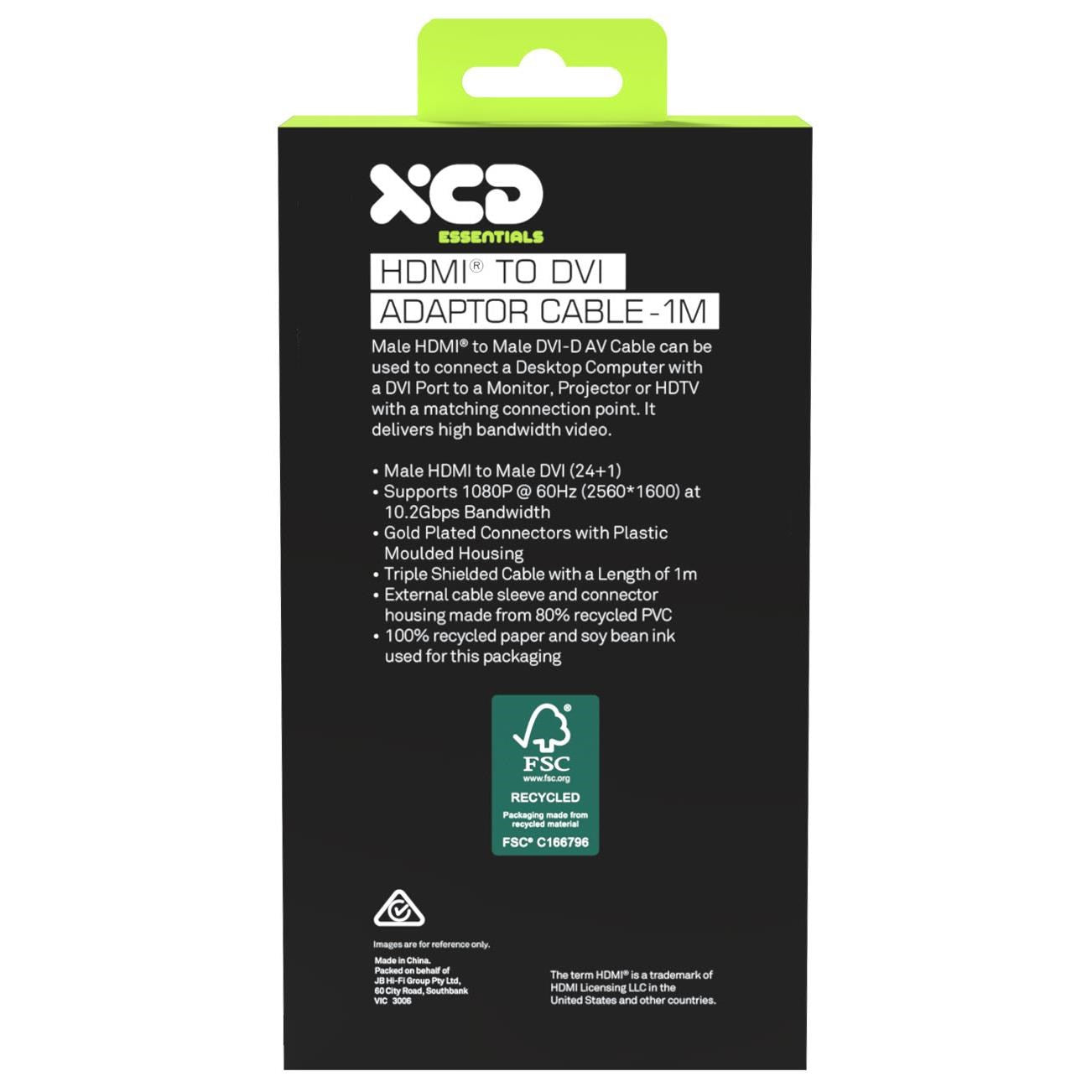 XCD Essentials HDMI to DVI Adapter Cable V2 (1m)