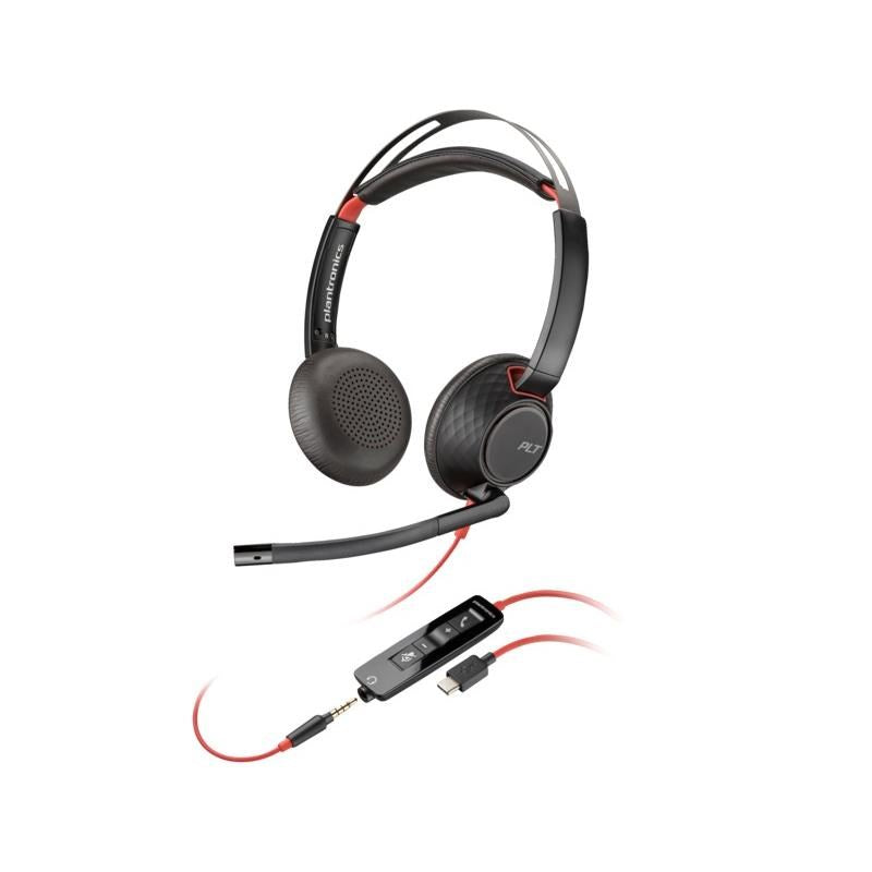 HP 8X231AA Poly Blackwire 5220 Stereo USB-C Headset +3.5mm Plug +USB-C/A Adapter