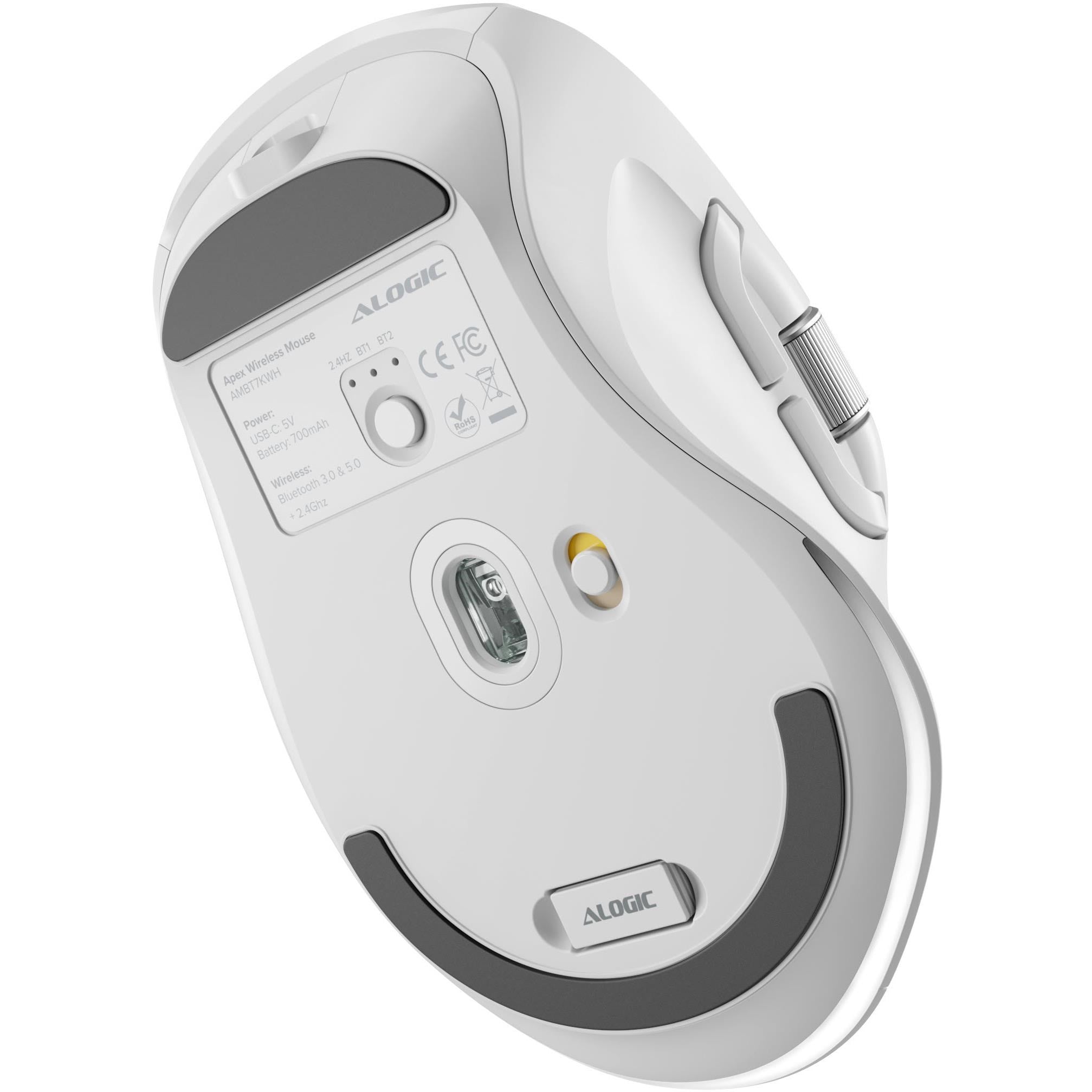 Alogic Apex Bluetooth USB-C Rechargeable 7 Keys Programmable Mouse (White)