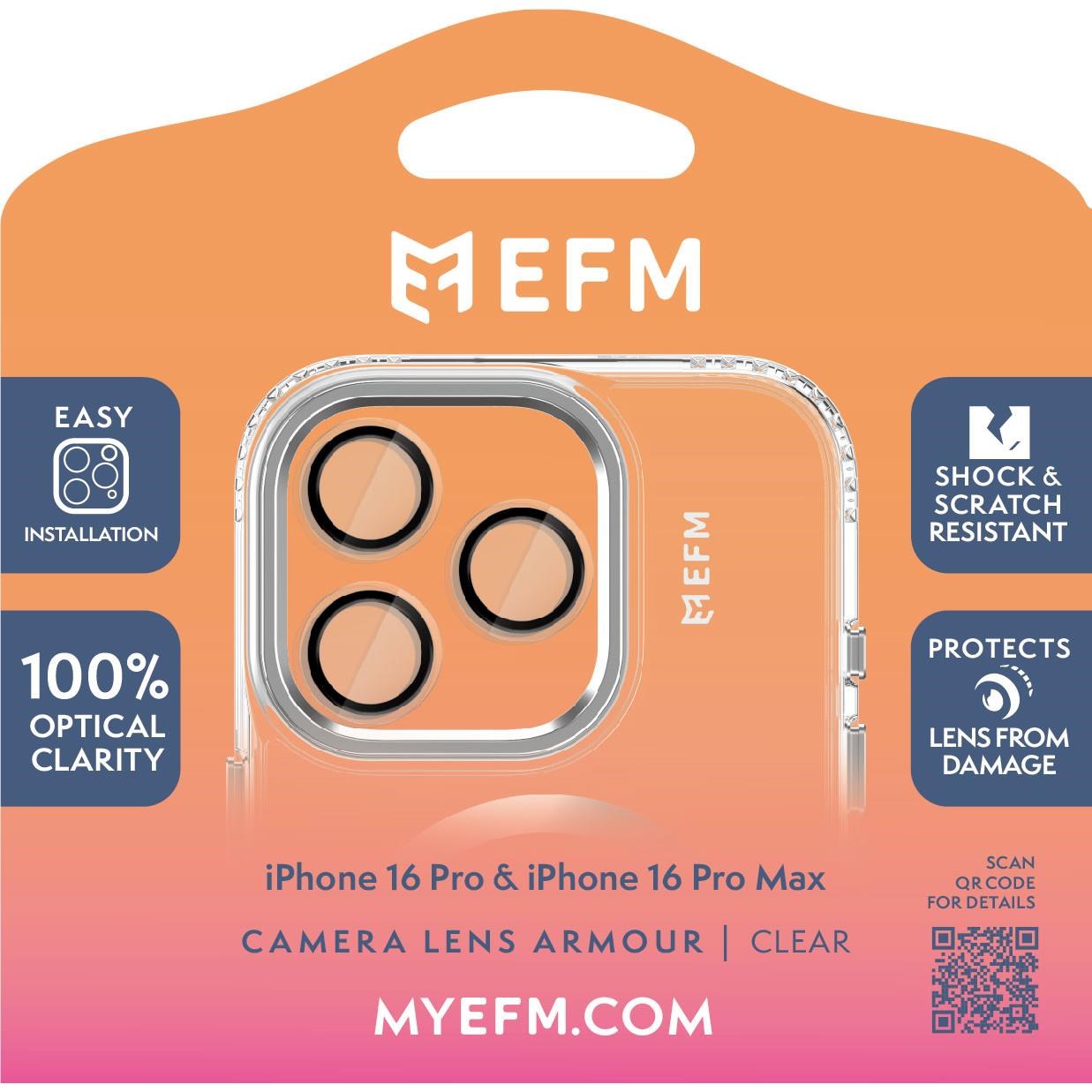EFM Camera Lens Screen Armour for iPhone 16 Pro/16 Pro Max (Clear)