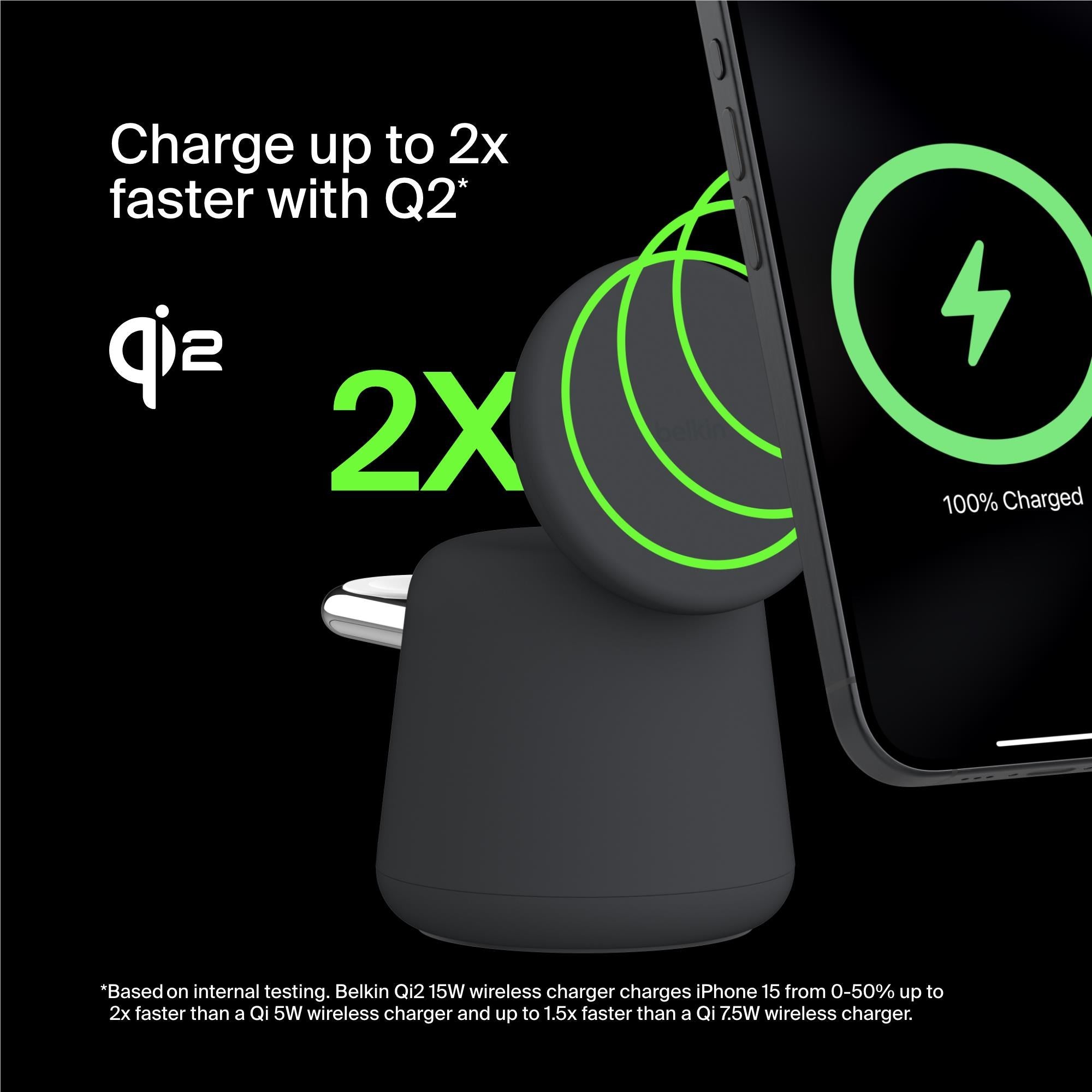 Belkin BoostCharge Pro 2-in-1 Wireless Charging Dock with Qi2 15W (Charcoal)