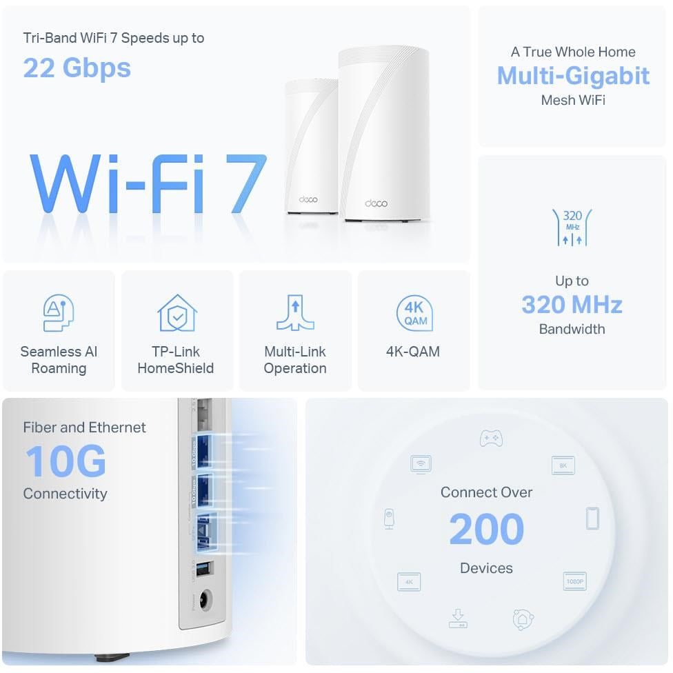 TP-Link Deco BE22000 Tri-Band Whole-Home Mesh Wi-Fi 7 System (2-pack)
