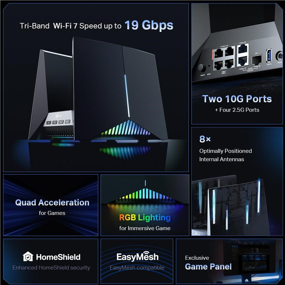 TP-Link ARCHER GE800 BE19000 Wi-Fi 7 Gaming Router