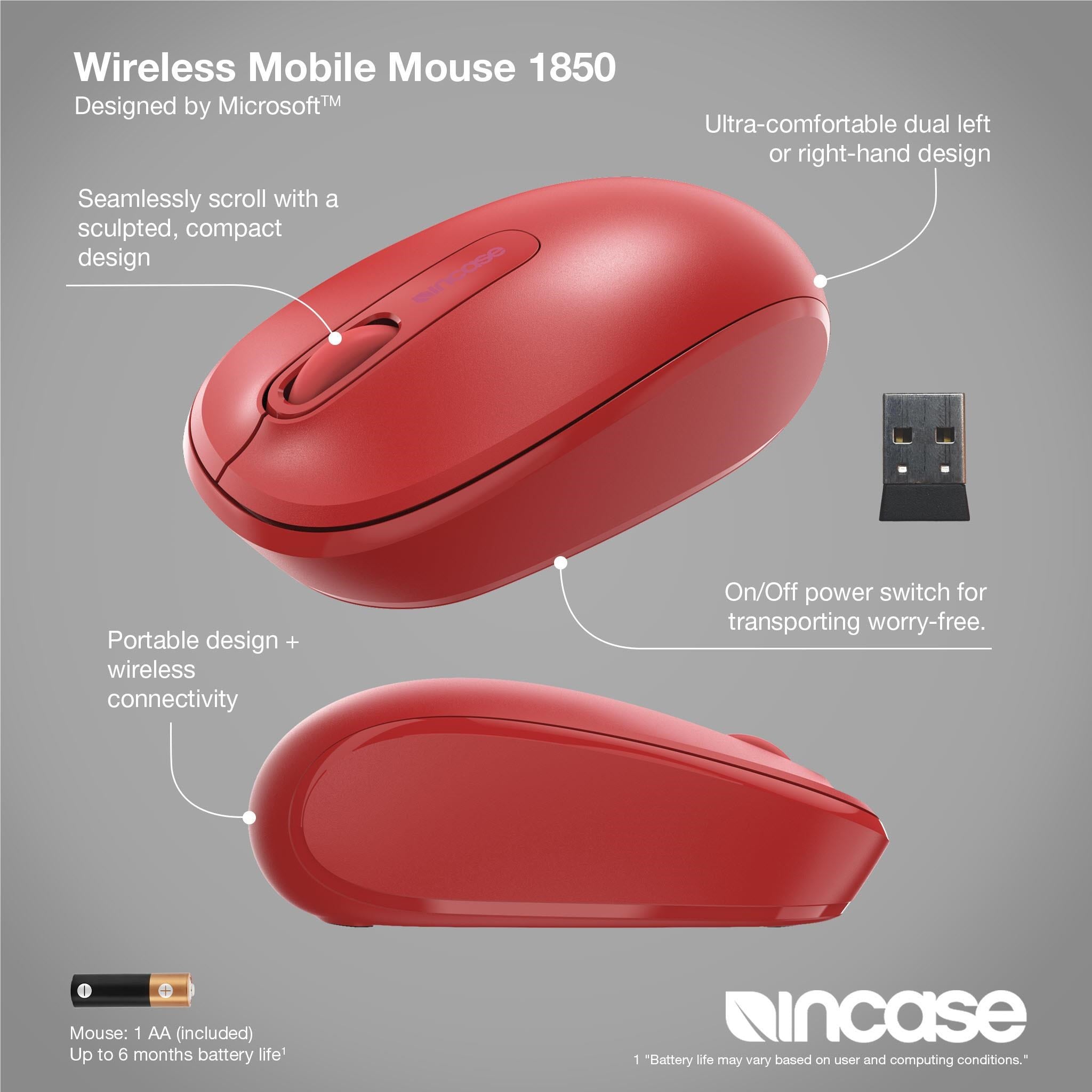 Incase Wireless Mobile Mouse 1850 Flame Designed by Microsoft (Red)