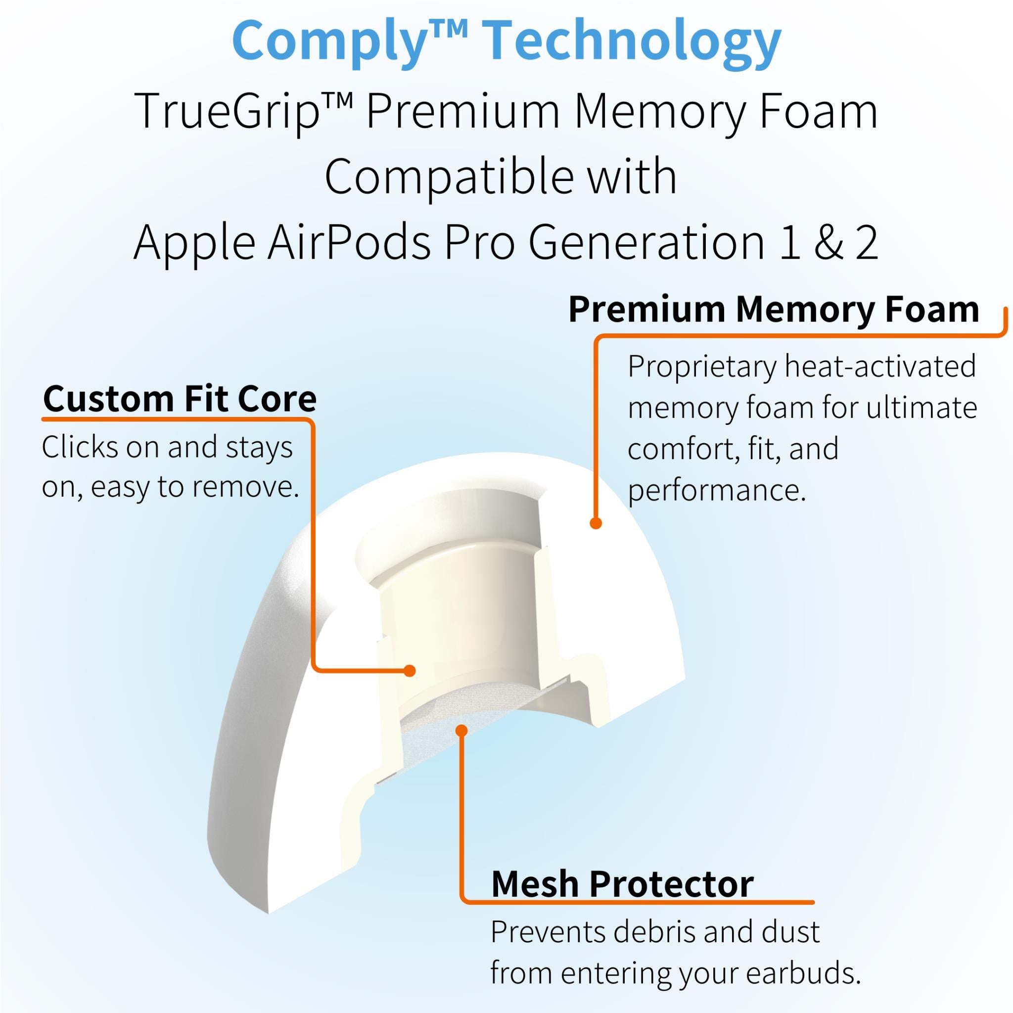 Comply Headphone Ear Tips for AirPods Pro 1 & 2 Gen (White) [Large]